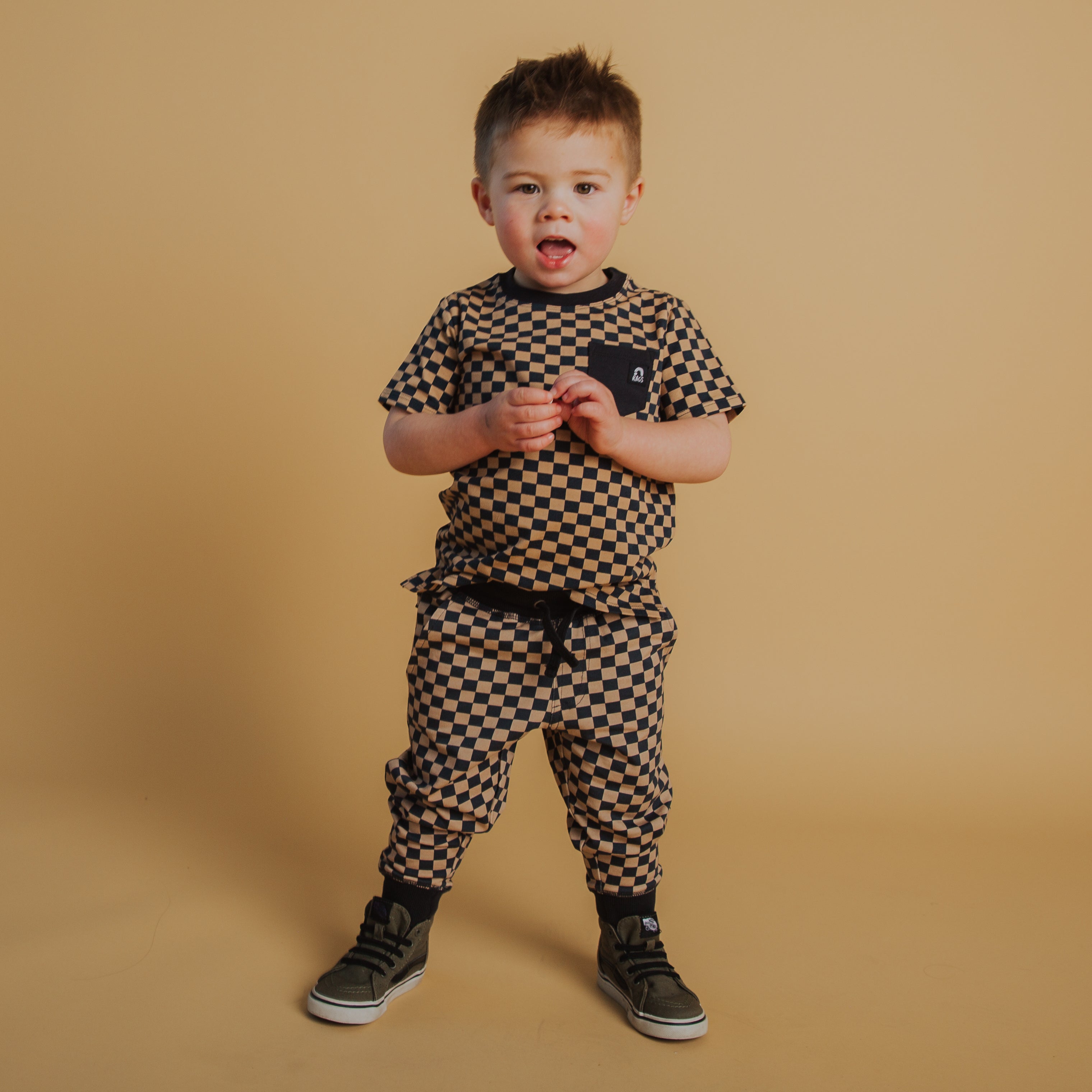 Relaxed Fit Joggers - Black & Tan Check