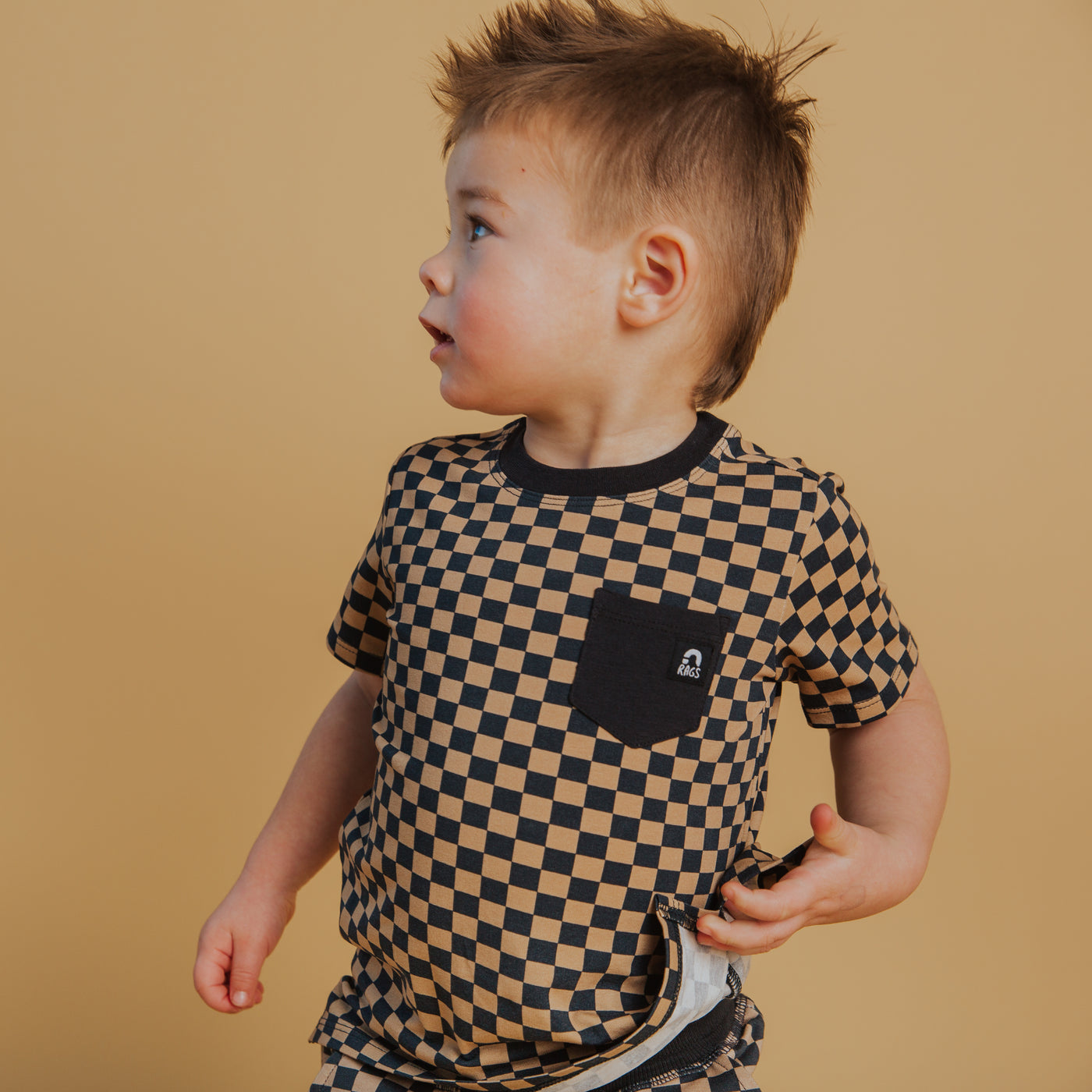 Short Sleeve Tee - Black & Tan Check