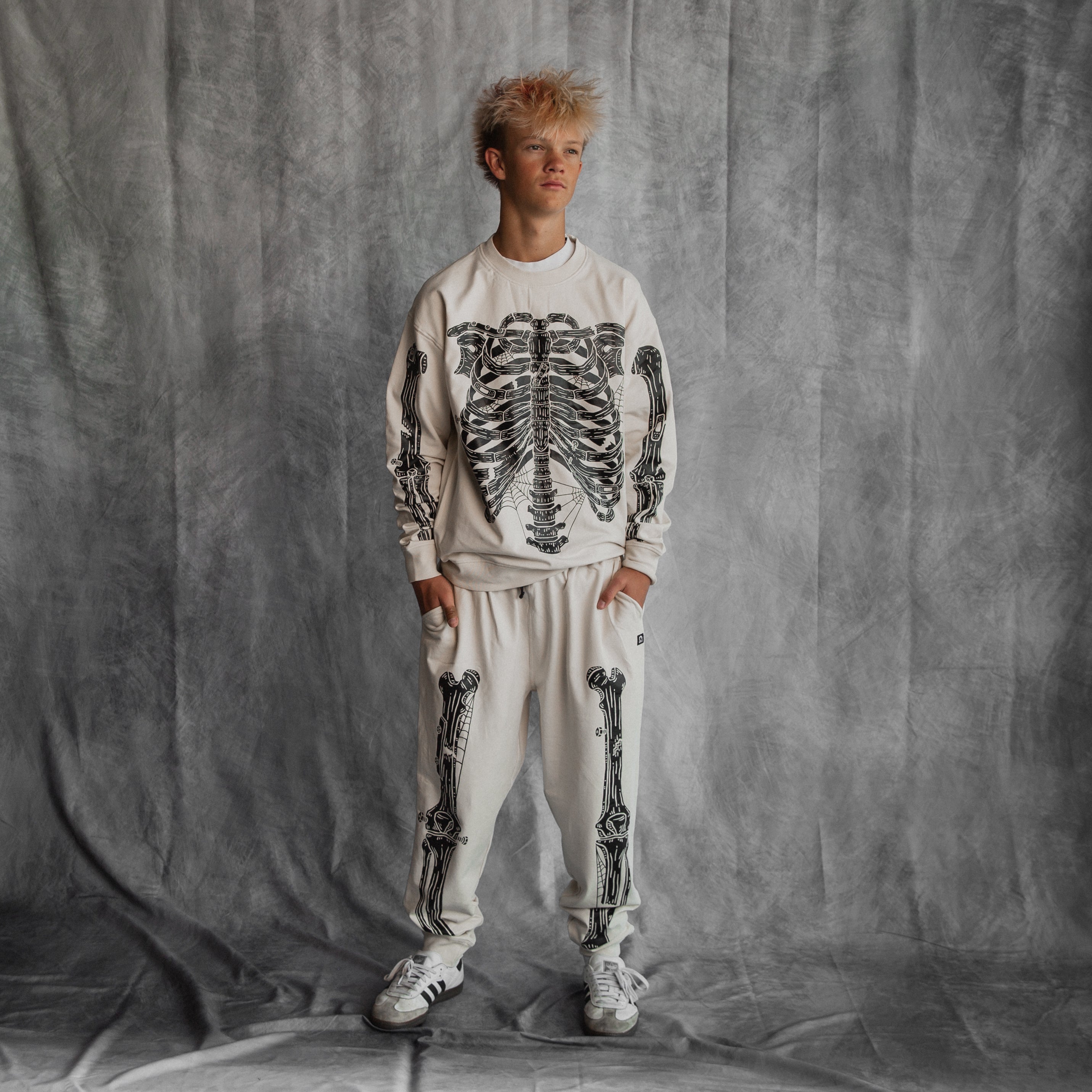 Adult Unisex Joggers - Black Skelly on Cream