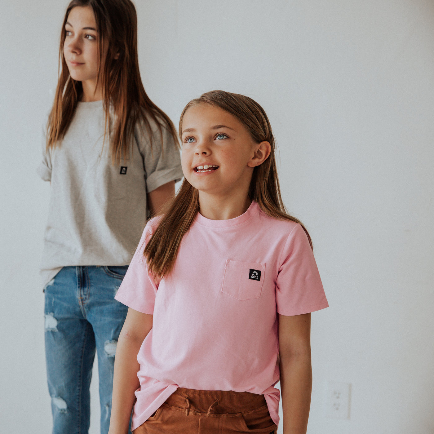 Short Sleeve Chest Pocket Kids Essentials Tee  - 'Light Pink (FINAL SALE)'