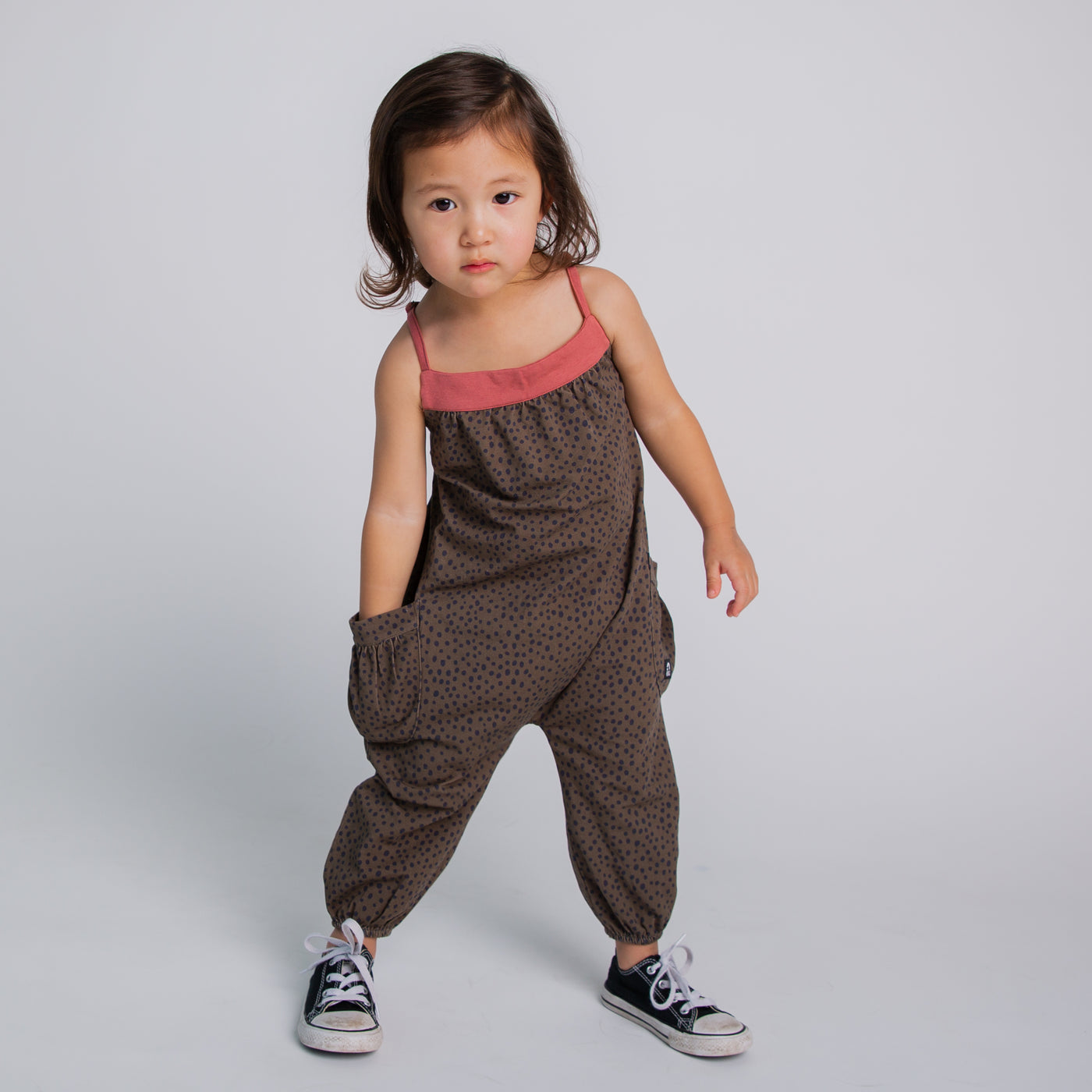 Strappy Jumper - Olive Polka Dot