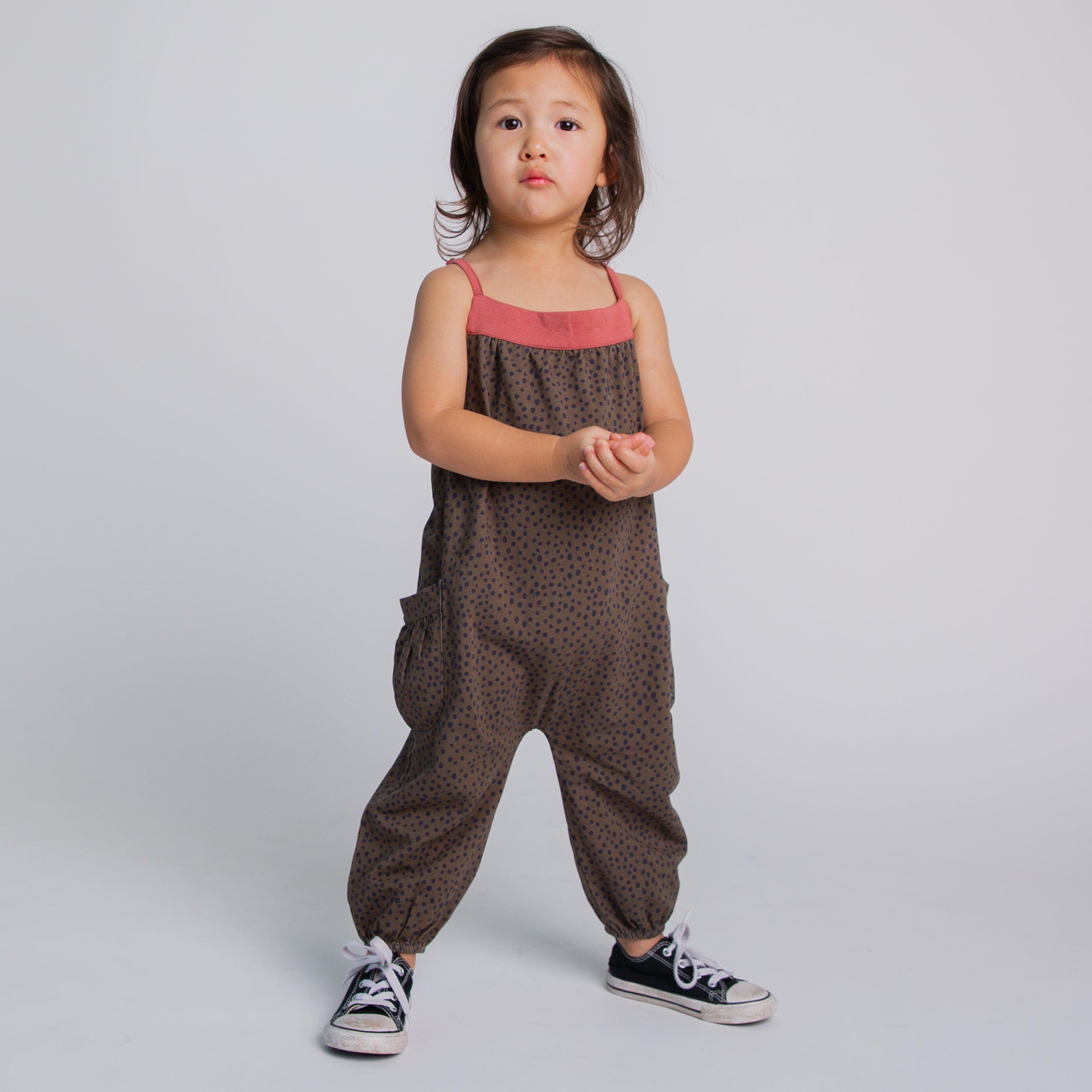 Strappy Jumper - Olive Polka Dot