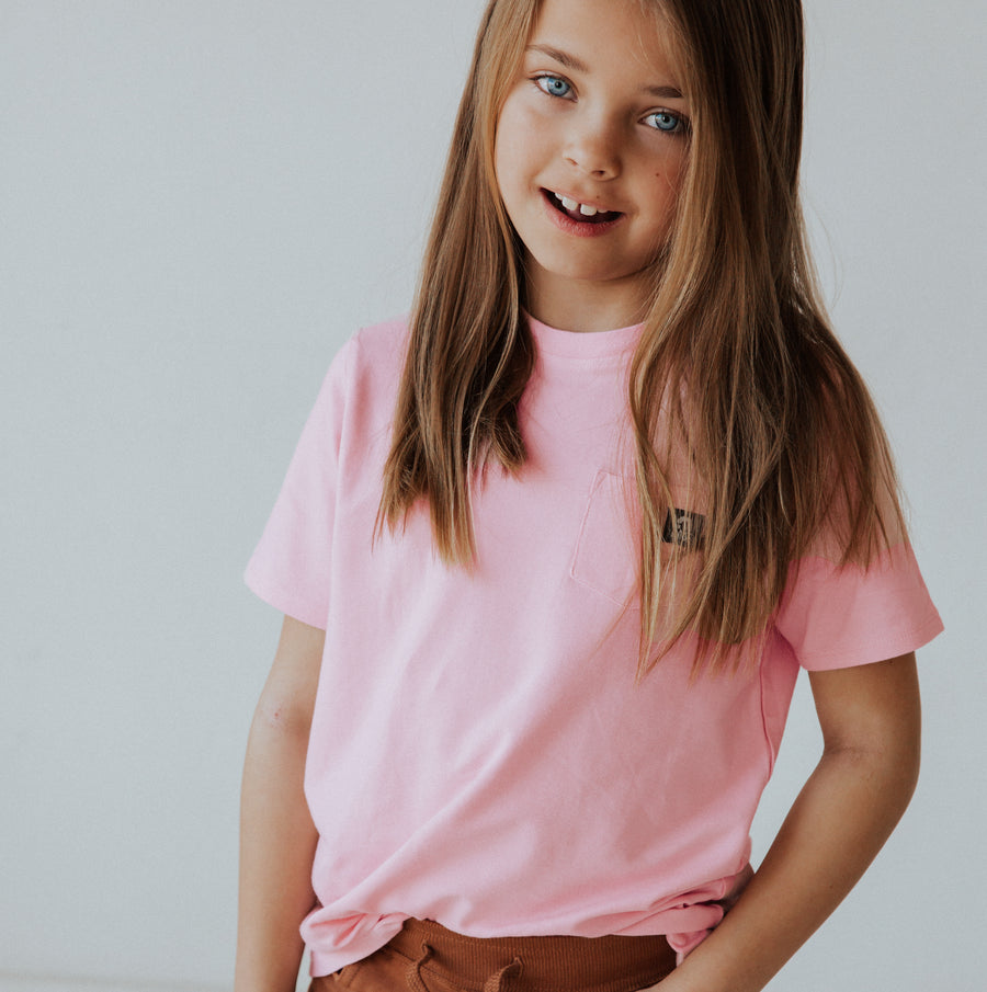 Short Sleeve Chest Pocket Kids Essentials Tee  - 'Light Pink'