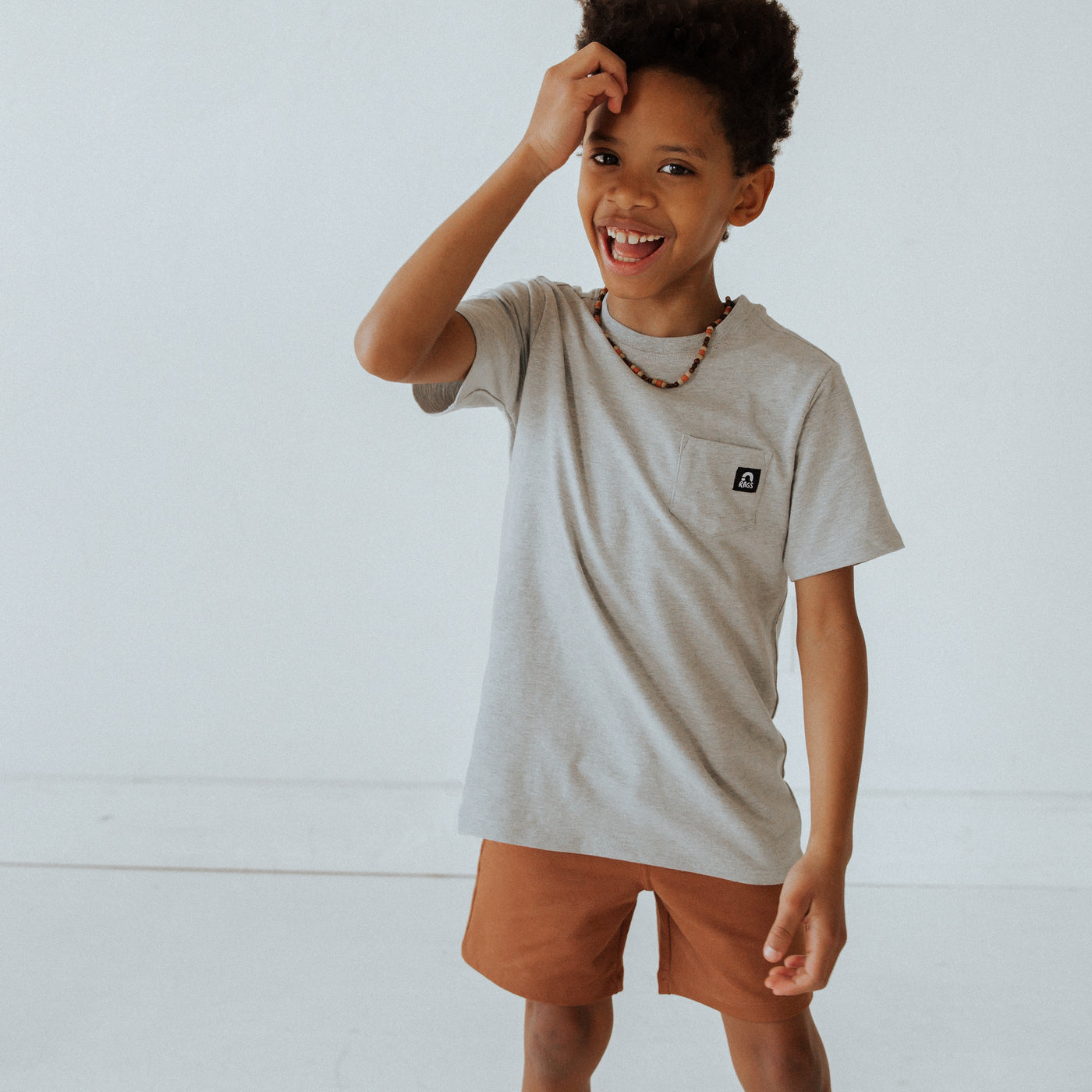 Essentials Short Sleeve Chest Pocket Rounded Kids Tee - 'Heather Gray'