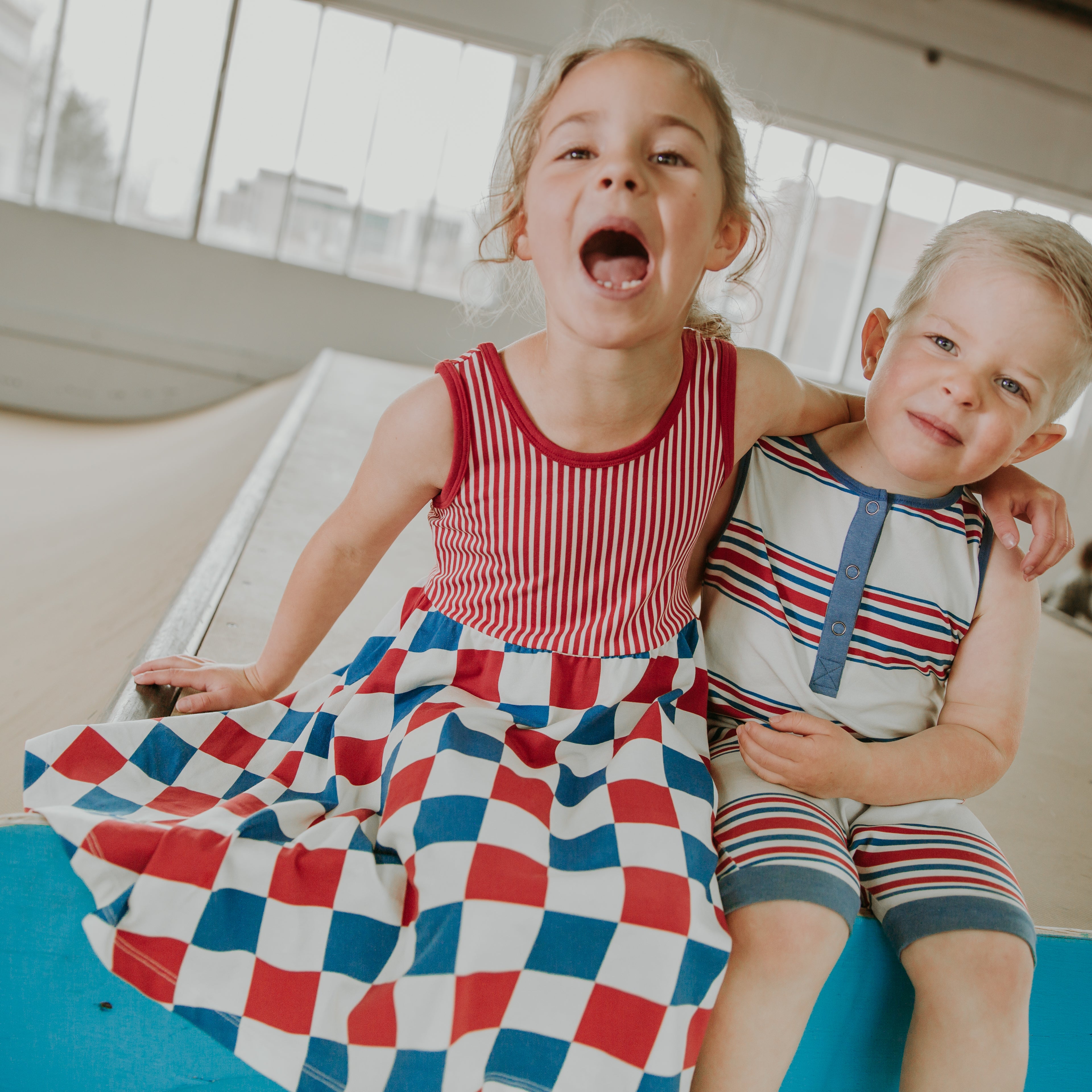 Red White Blue Checker Dress Girls Swing Dress RAGS RAGS