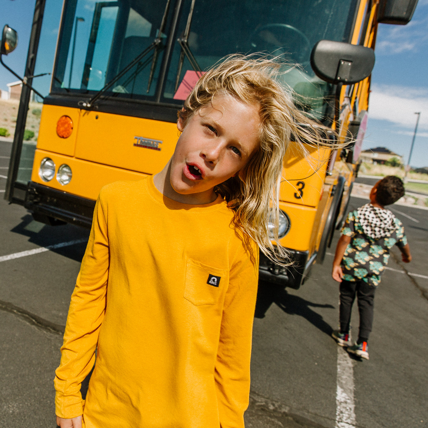 Essentials Long Sleeve Pocket Kids Tee - 'Golden Yellow'