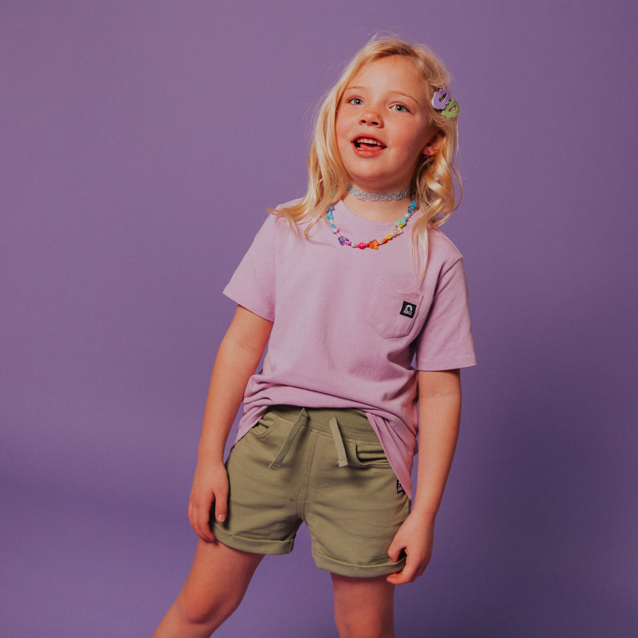 Short Sleeve Chest Pocket Kids Essentials Tee  - 'Lavender'