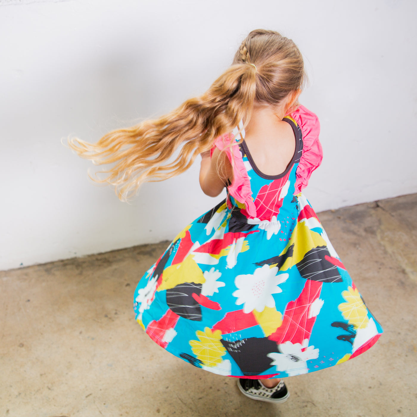 Tank Ruffle Swing Dress - 'Neon Floral'