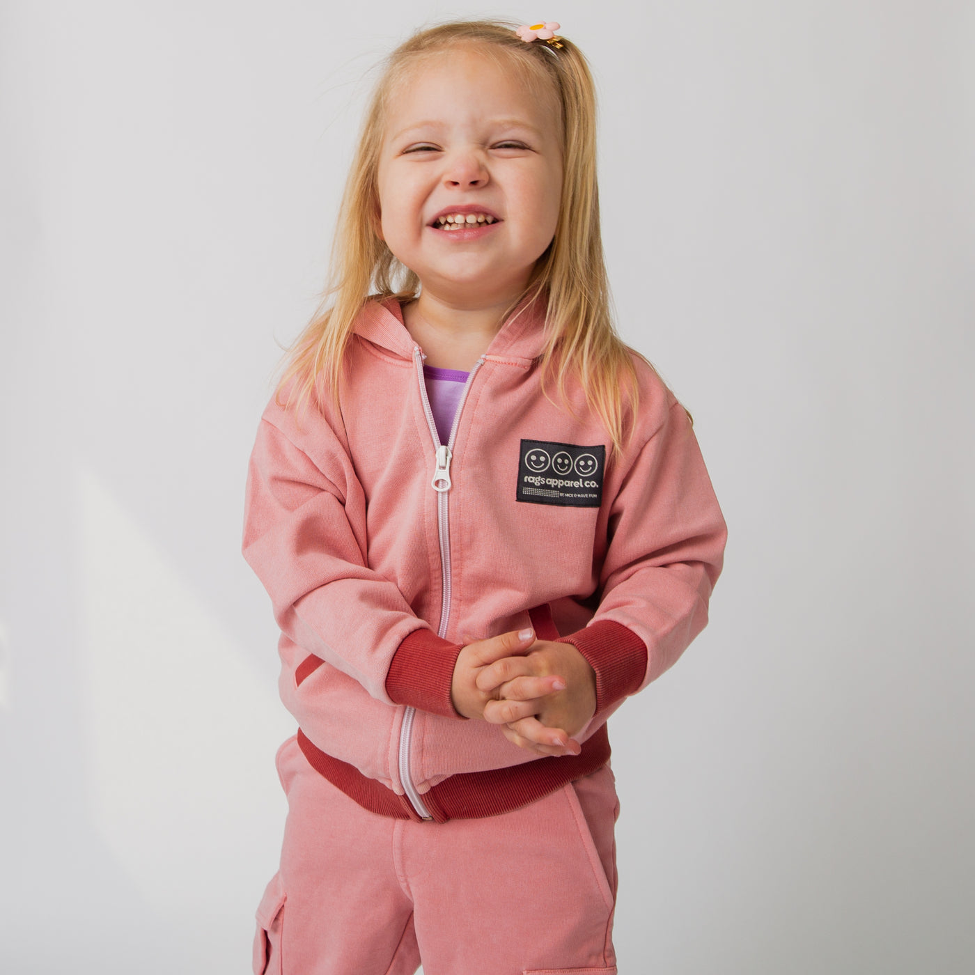 Kids Zip Up Hoodie - Washed Pink Denim