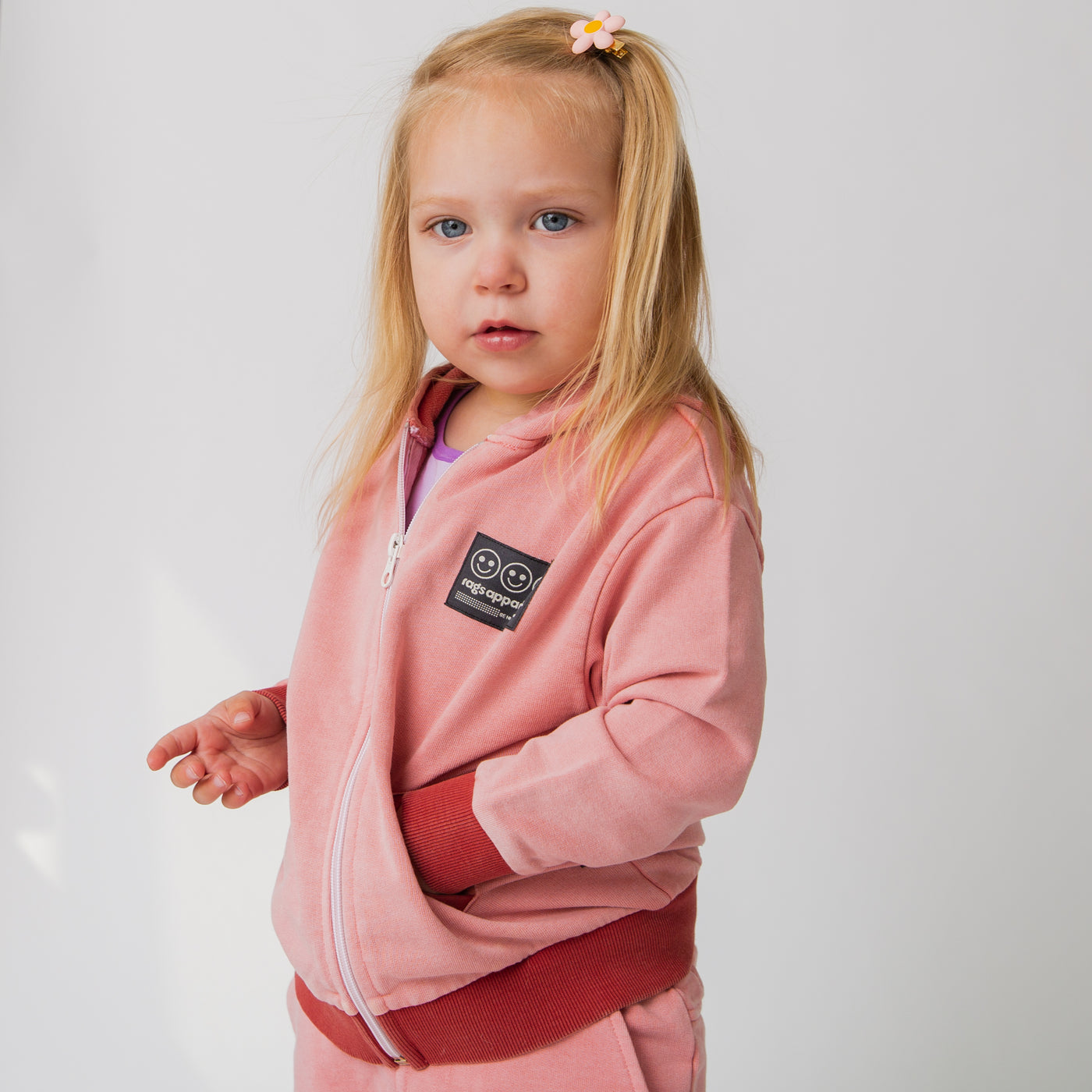 Kids Zip Up Hoodie - Washed Pink Denim