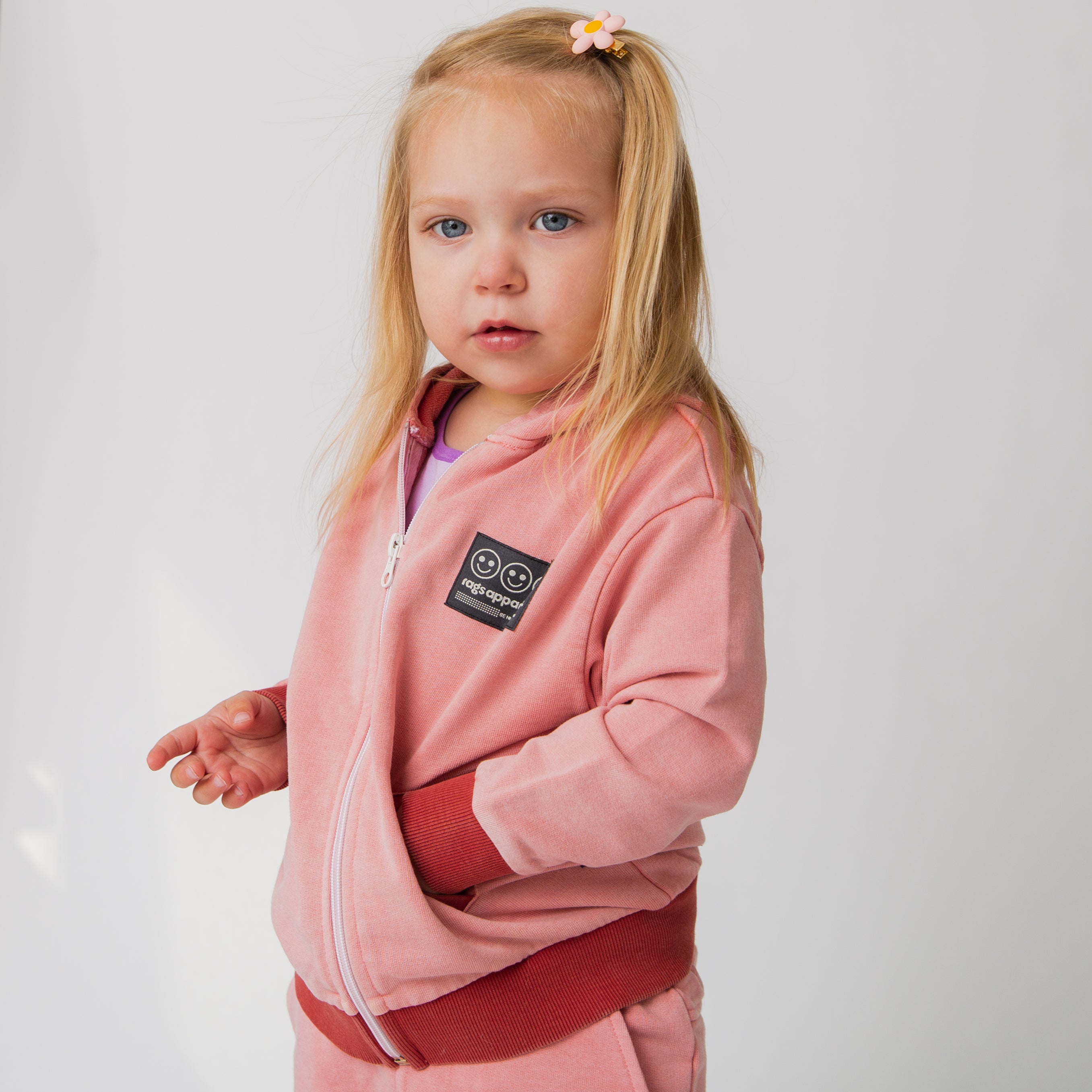 Kids Zip Up Hoodie - Washed Pink Denim