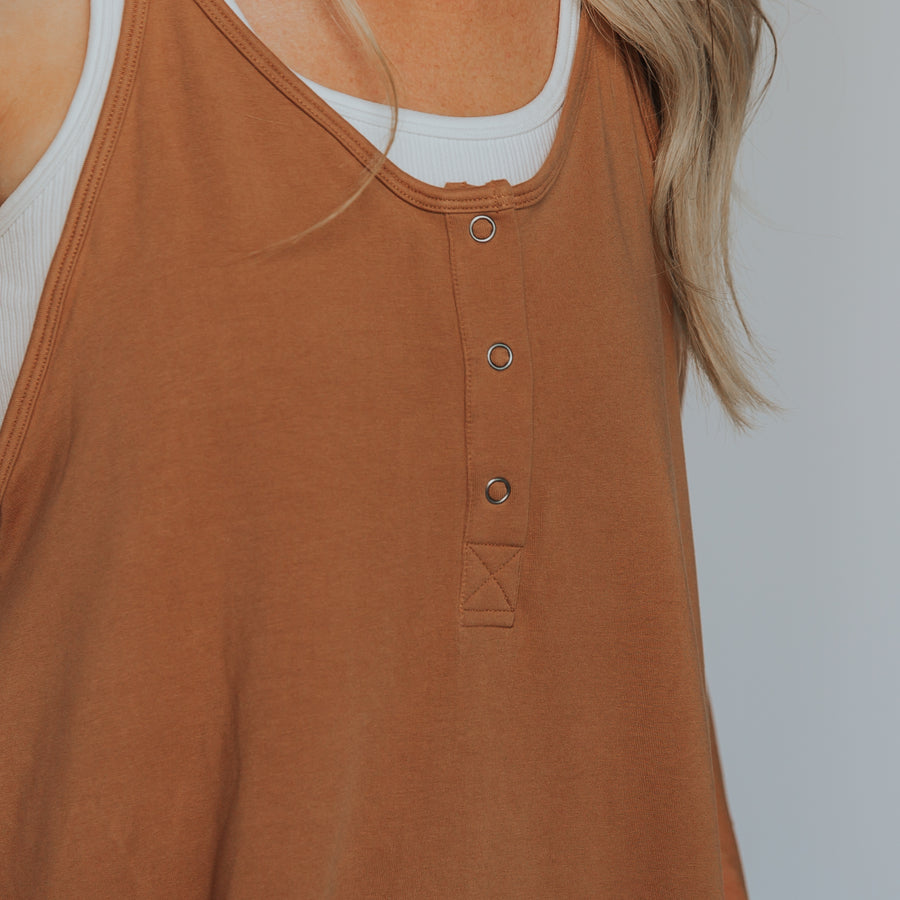 Women's Tank Romper - Camel