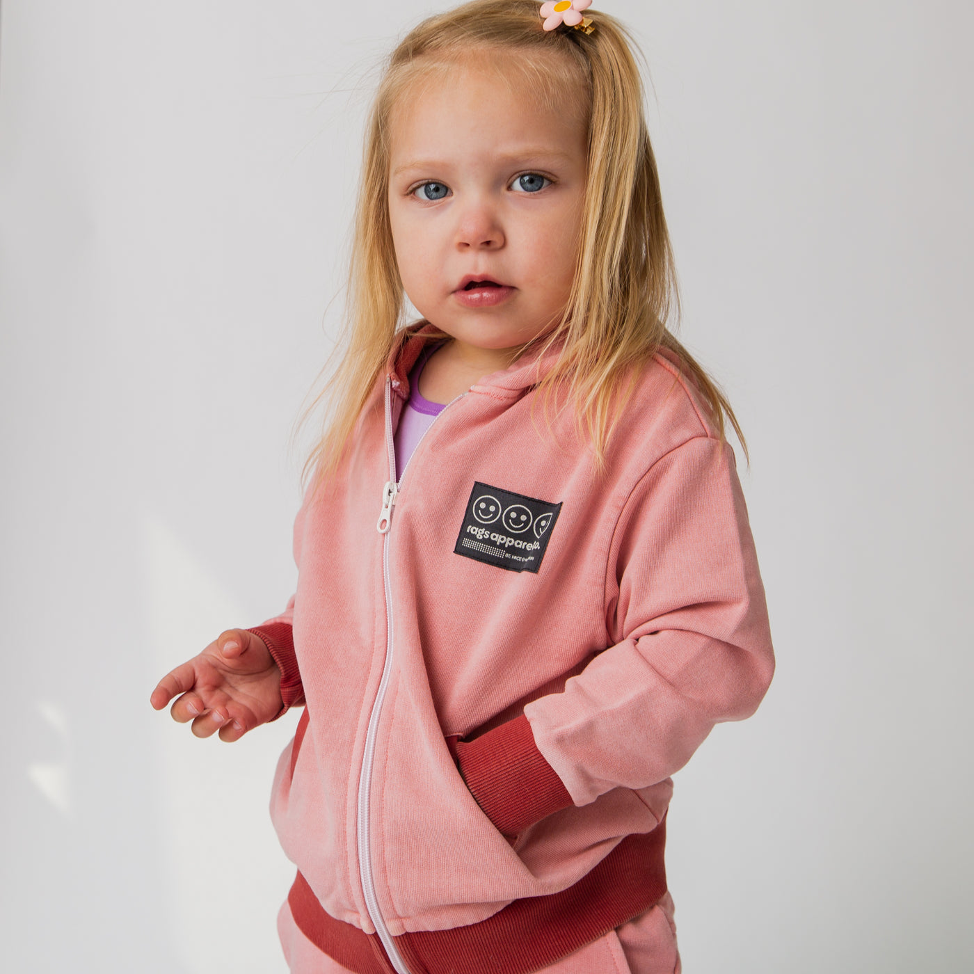 Kids Zip Up Hoodie - Washed Pink Denim