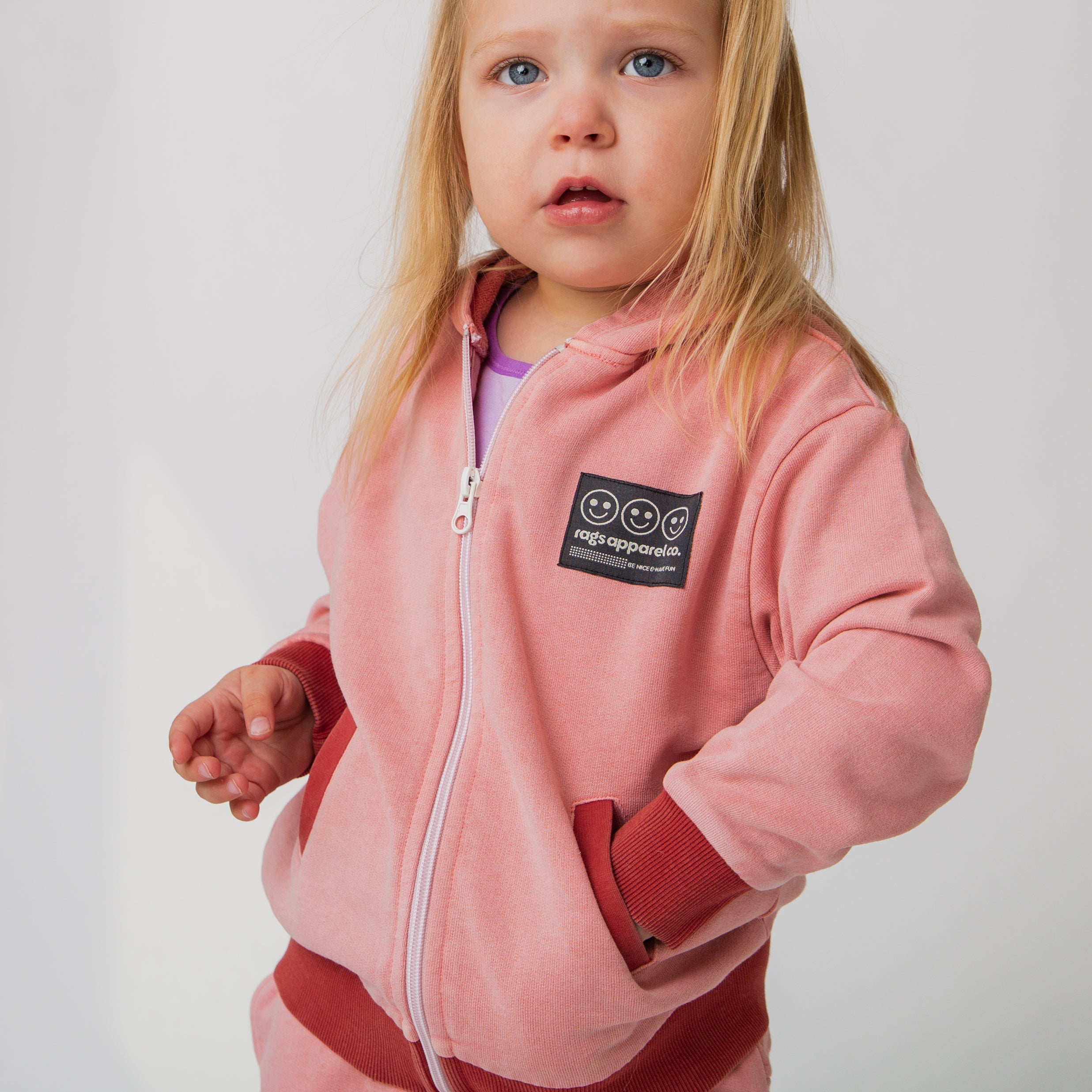 Kids Zip Up Hoodie - Washed Pink Denim
