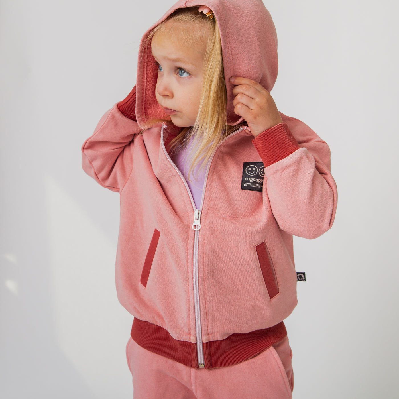 Kids Zip Up Hoodie - Washed Pink Denim