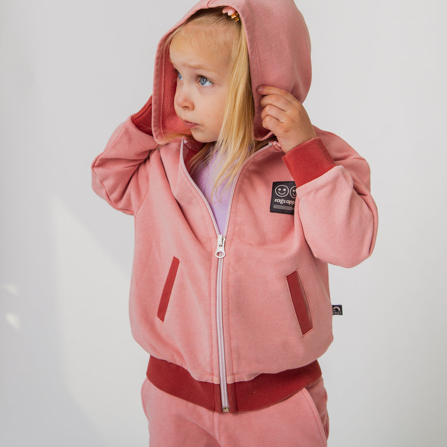 Kids Zip Up Hoodie - Washed Pink Denim