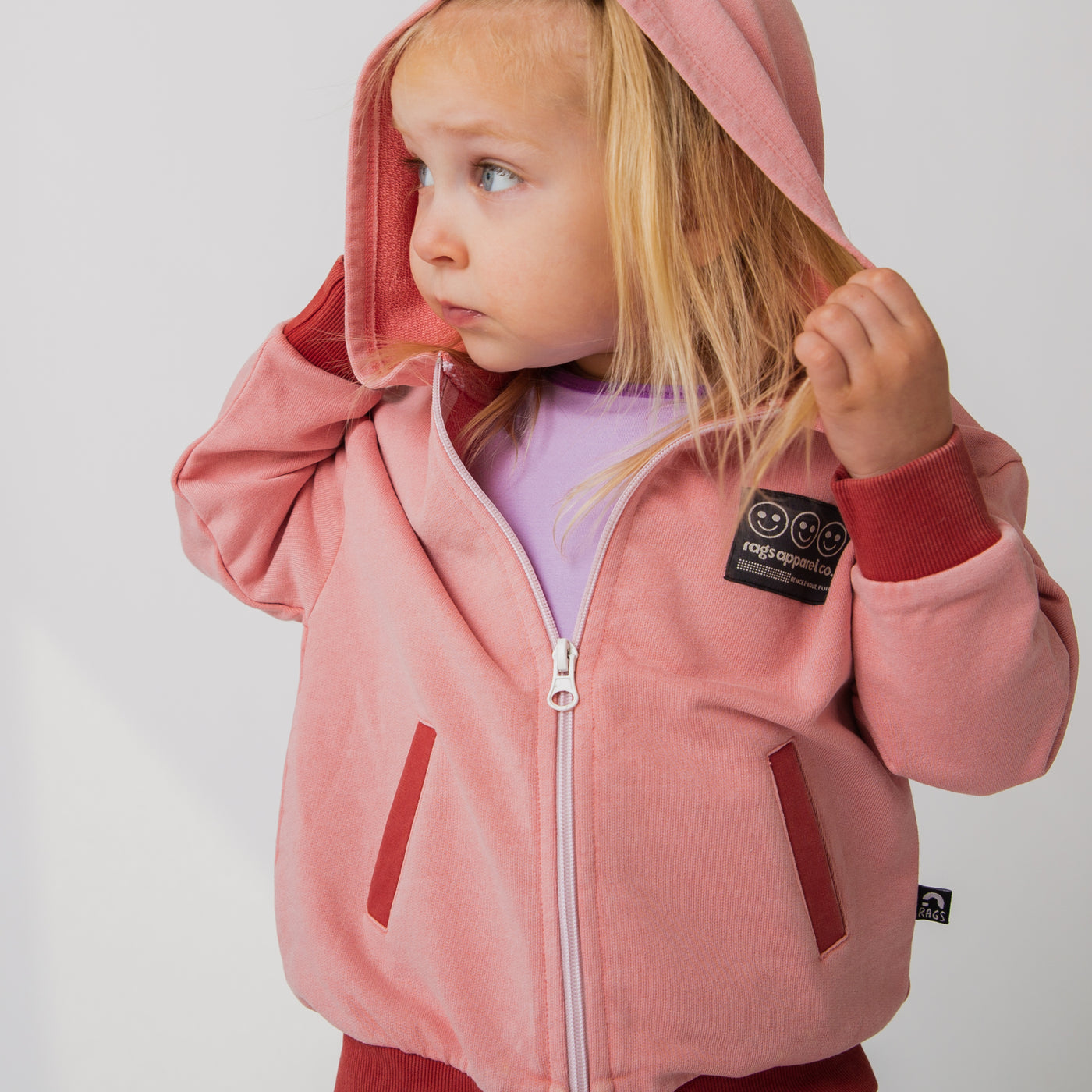 Kids Zip Up Hoodie - Washed Pink Denim