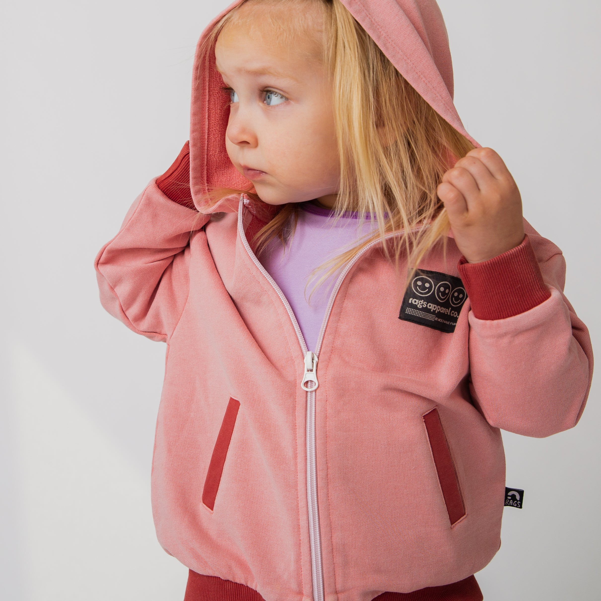 Kids Zip Up Hoodie - Washed Pink Denim
