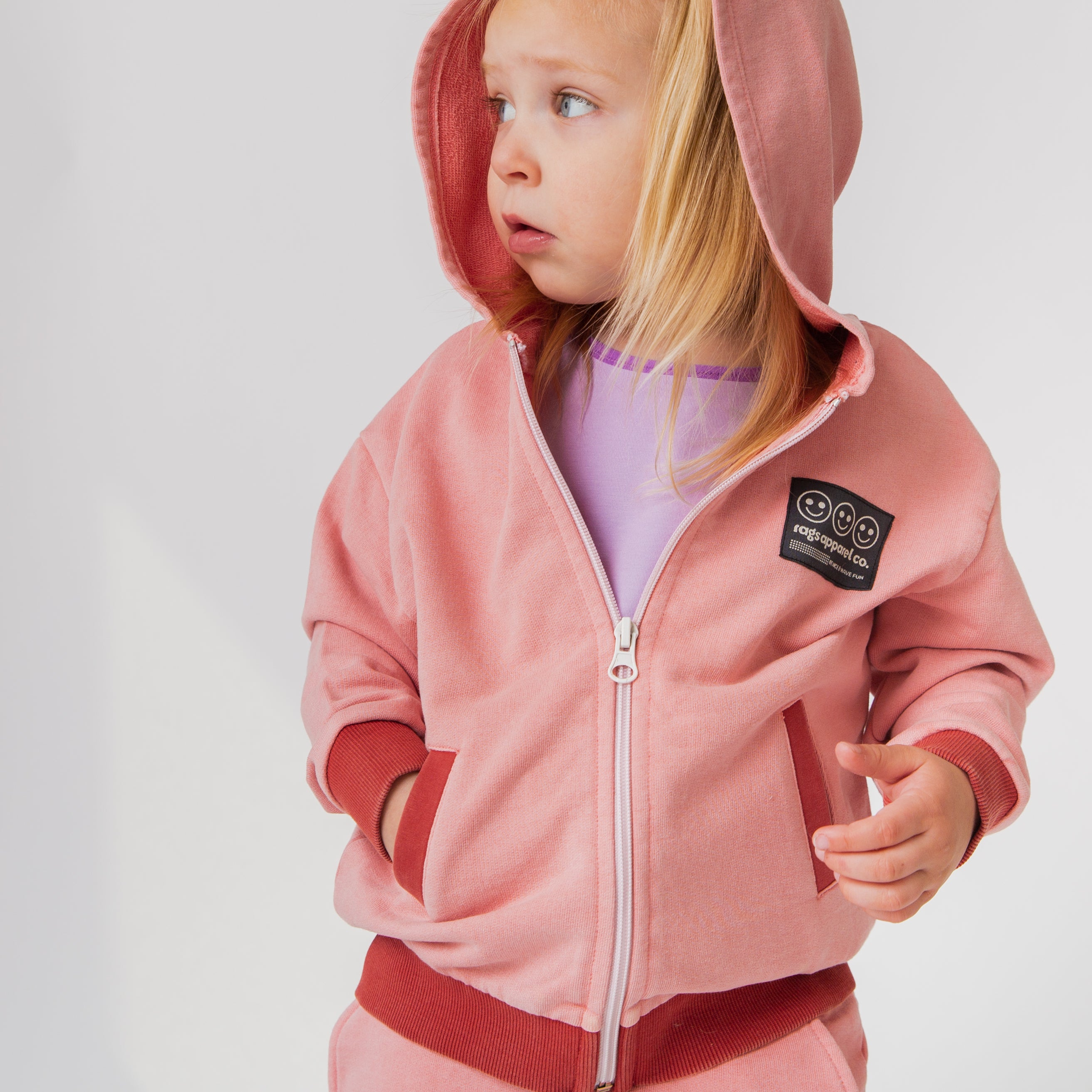 Kids Zip Up Hoodie - Washed Pink Denim