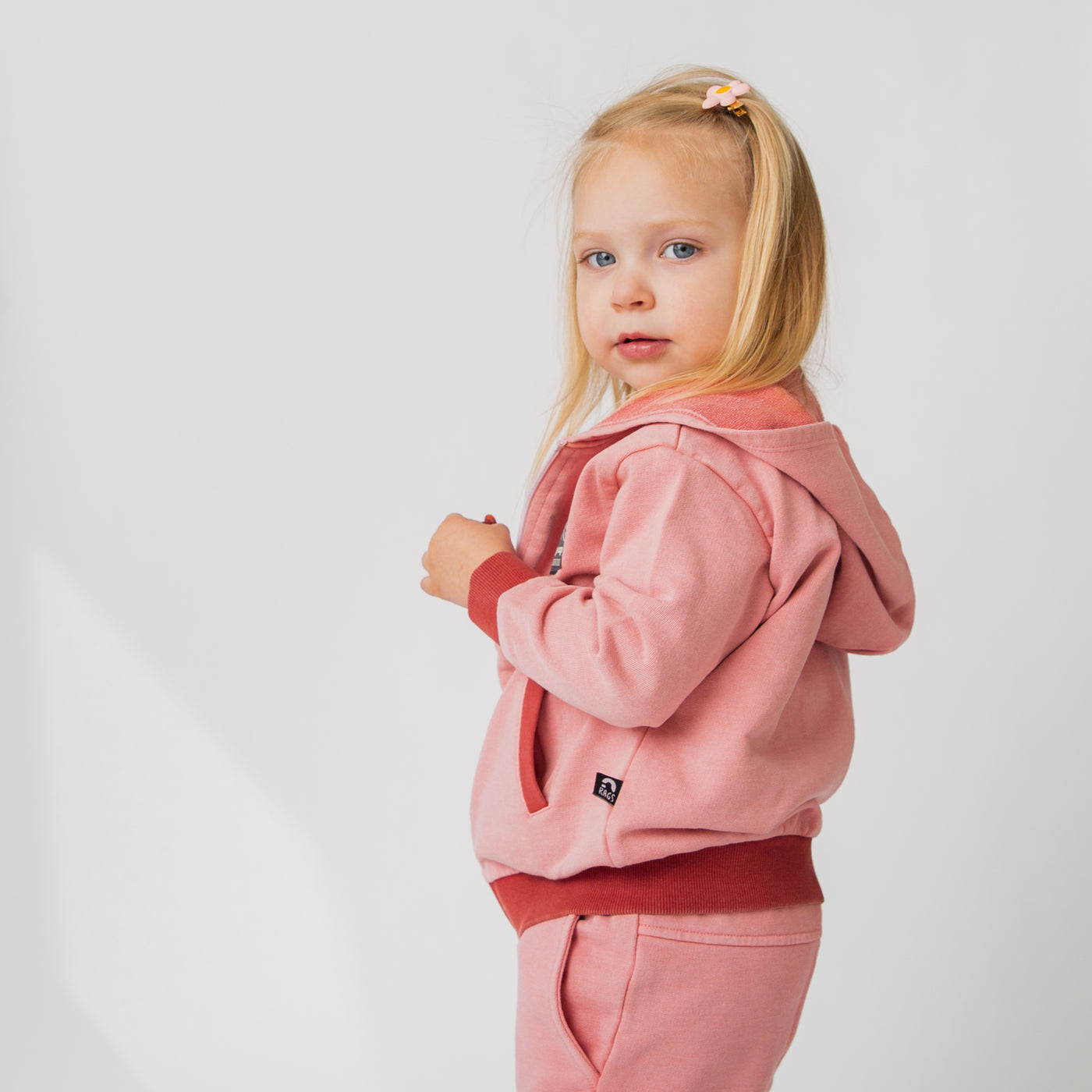 Kids Zip Up Hoodie - Washed Pink Denim