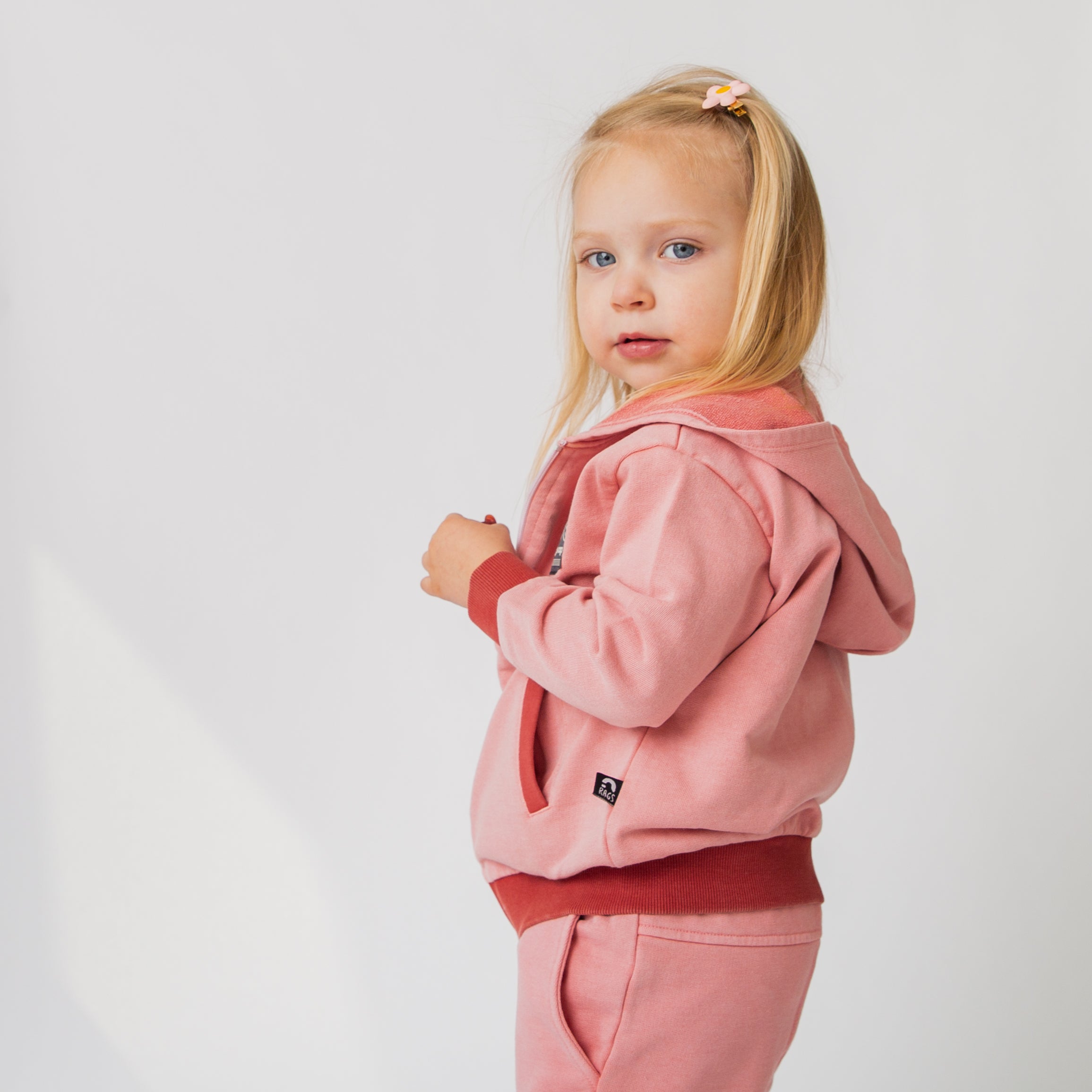 Kids Zip Up Hoodie - Washed Pink Denim