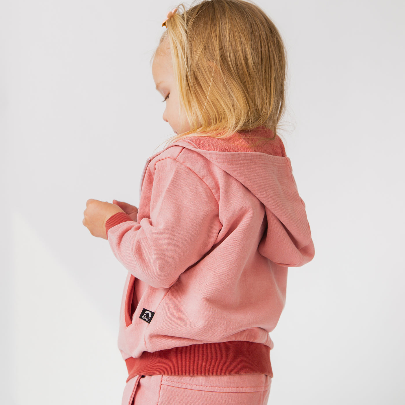 Kids Zip Up Hoodie - Washed Pink Denim