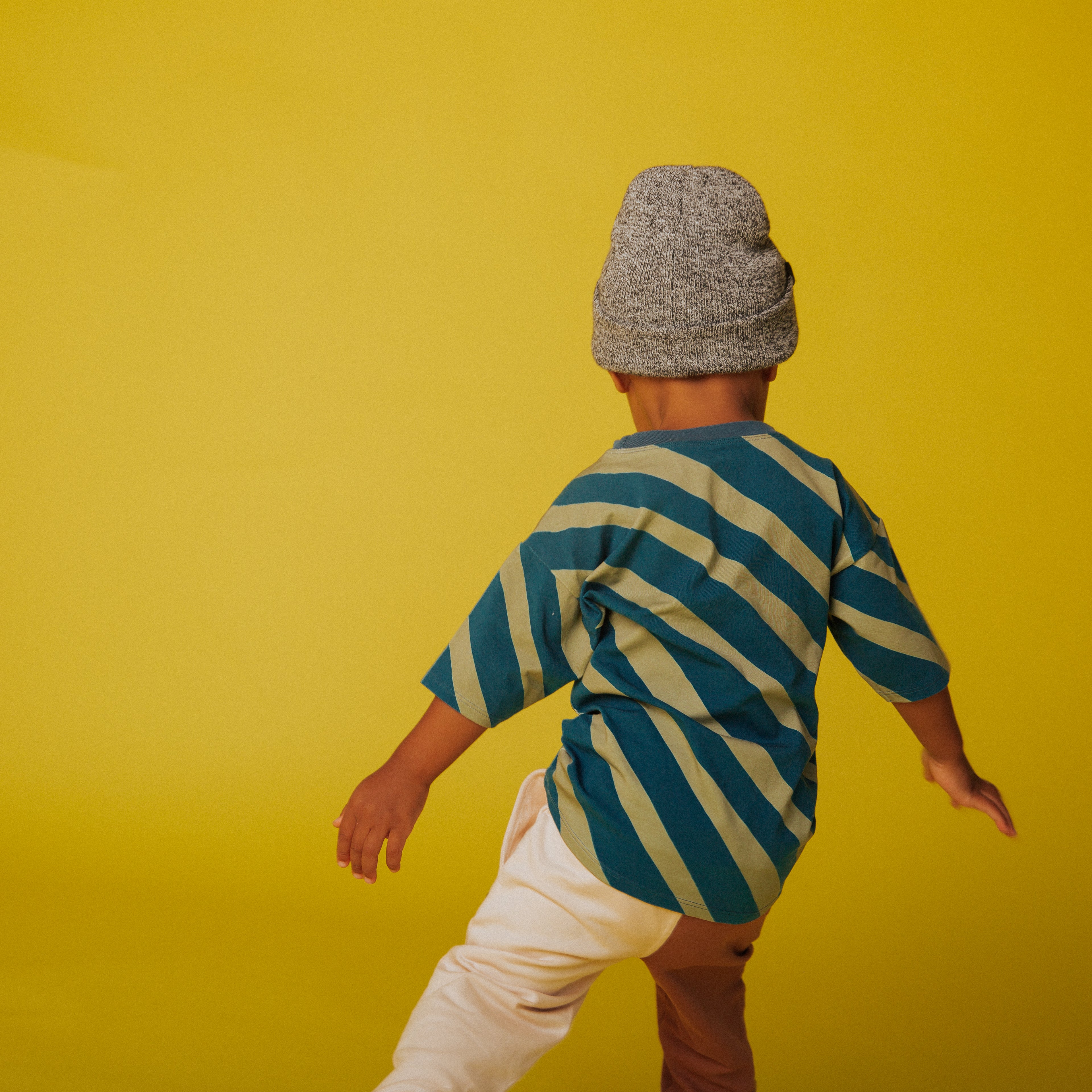 Drop Shoulder Kids Tee - 'Navy & Olive Diagonal Stripe (FINAL SALE)'