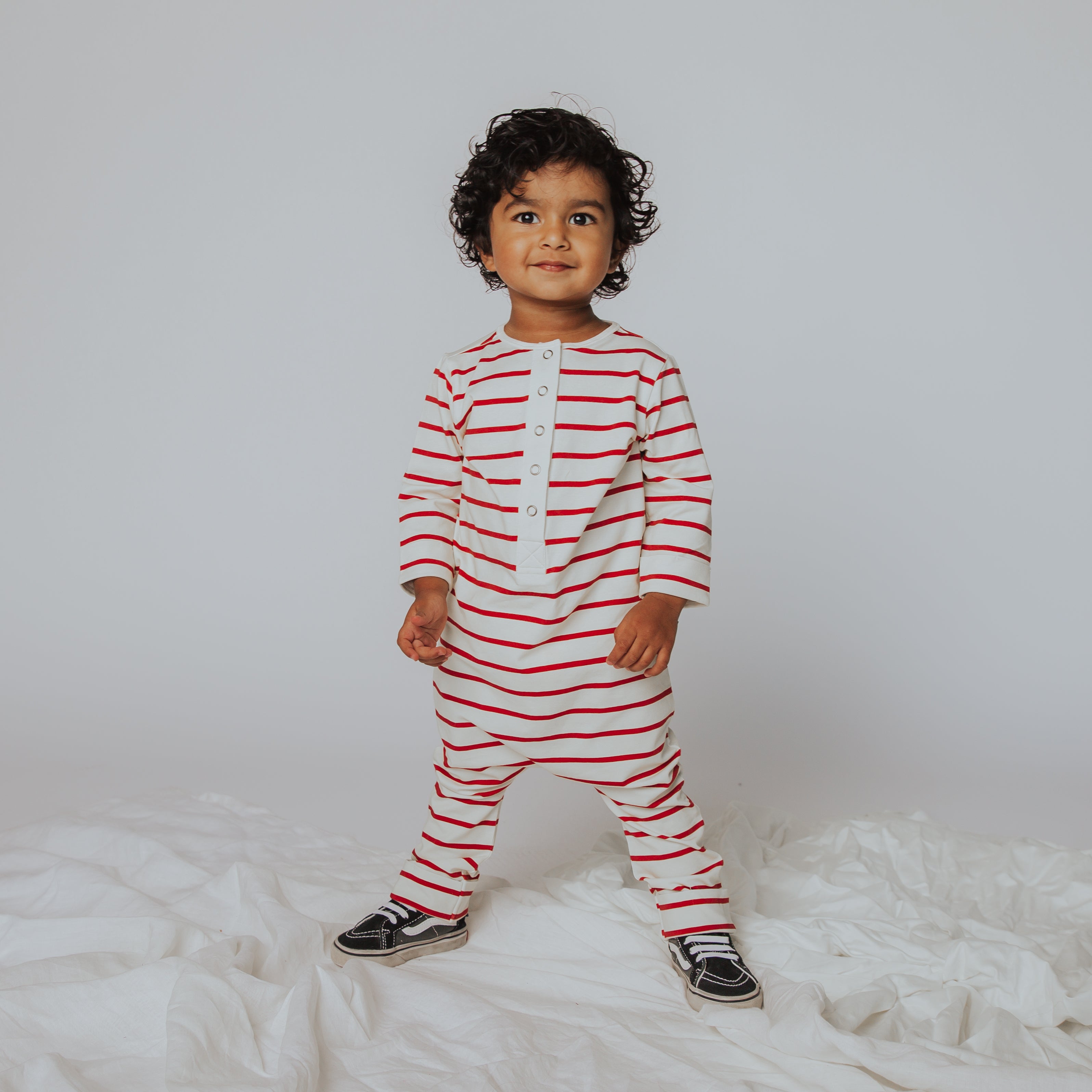 Essentials Rag Romper - Holiday Red and White Stripe