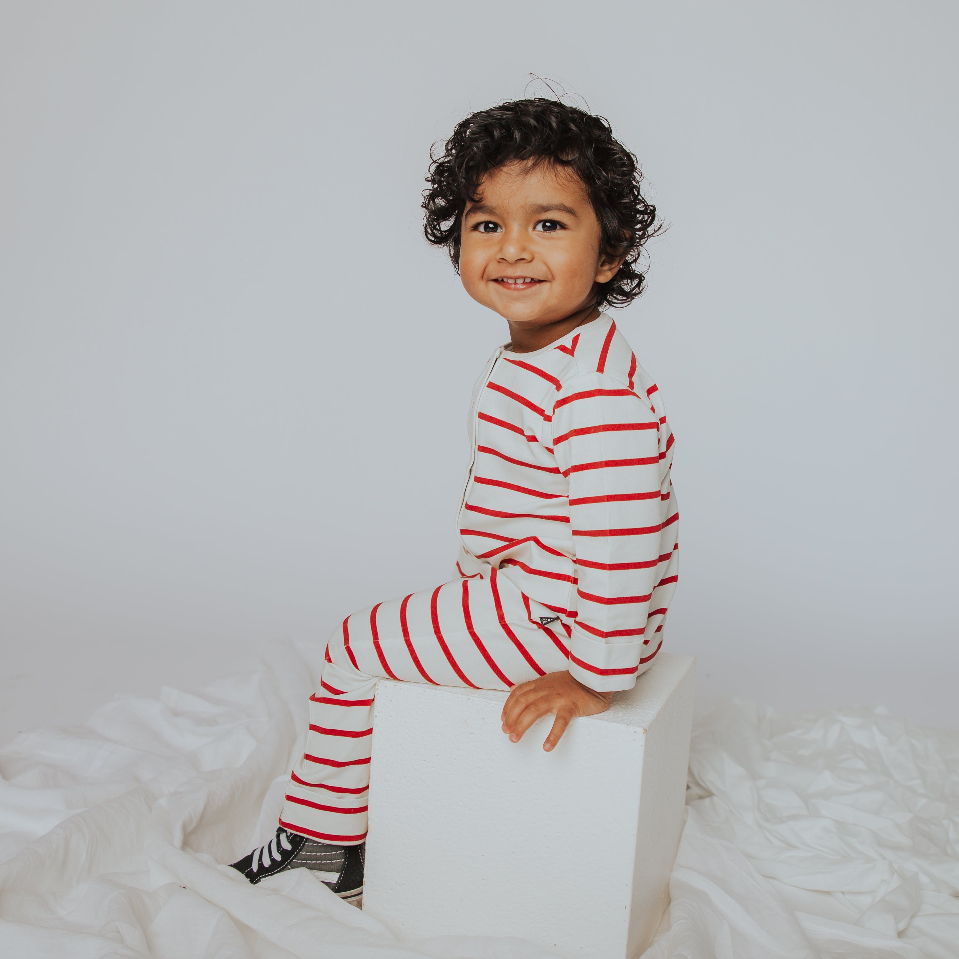 Essentials Rag Romper - Holiday Red and White Stripe