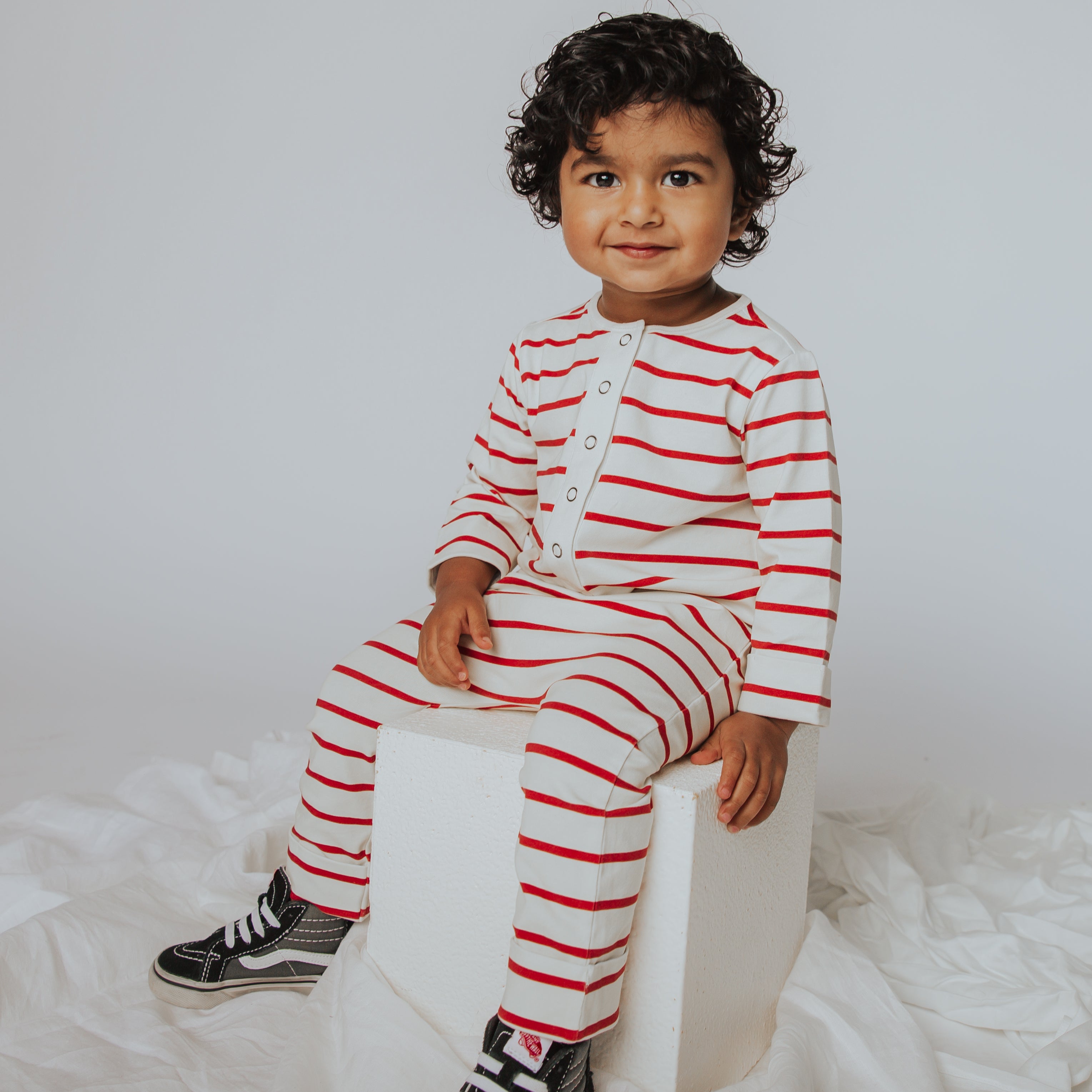 Essentials Rag Romper - Holiday Red and White Stripe