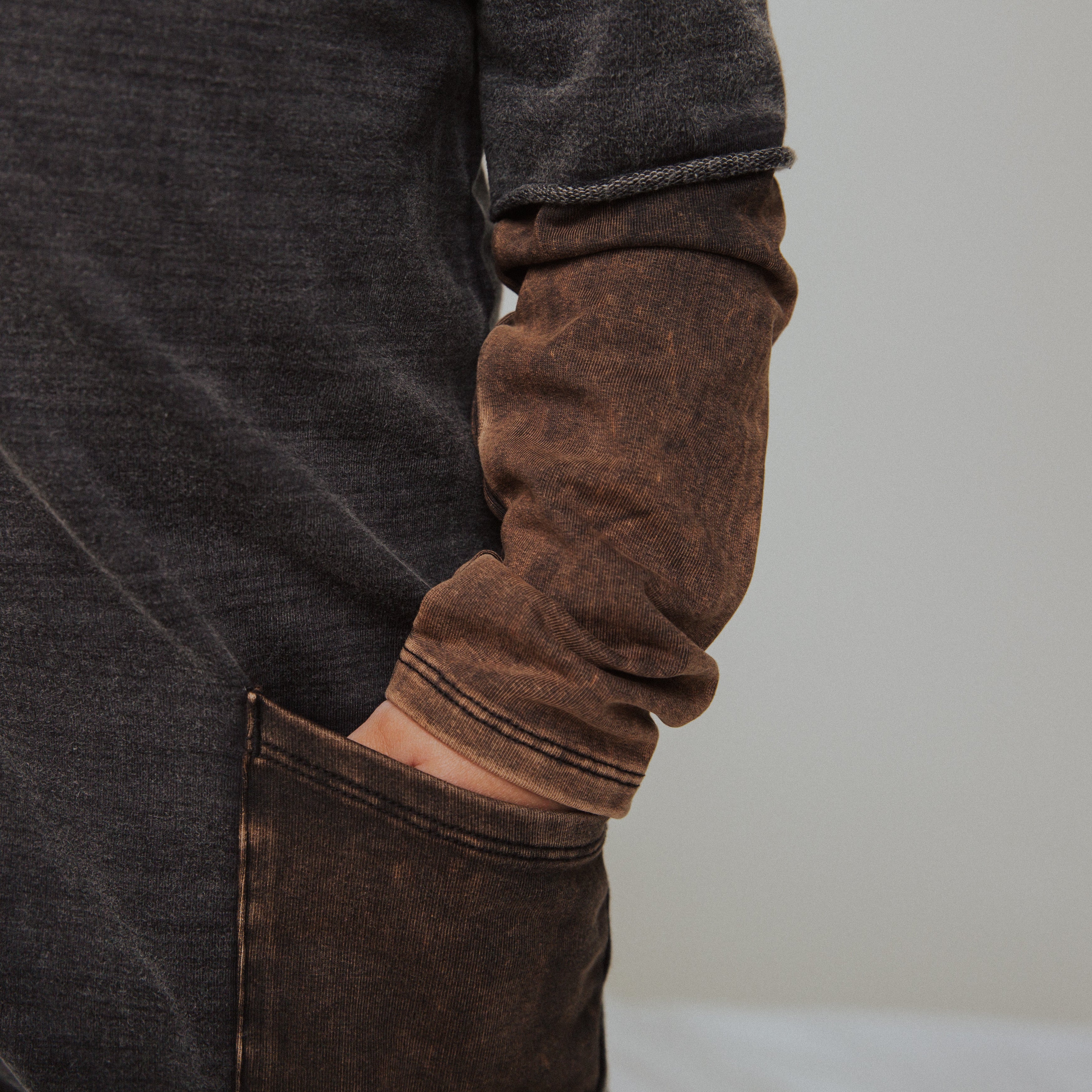 Layered Sleeve Big Hip Pocket Rag Romper - 'Washed Black Denim'