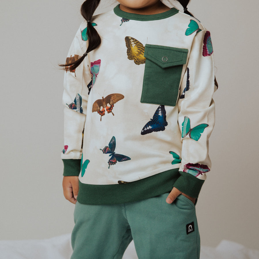 Drop Shoulder Pocket Kids Sweatshirt - 'Butterflies (FINAL SALE)'
