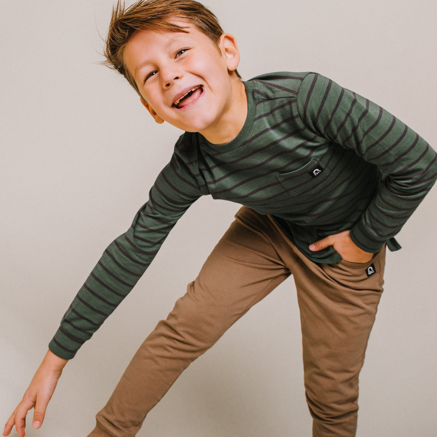Essentials Long Sleeve Pocket Kids Tee - 'Sagebrush Stripe'