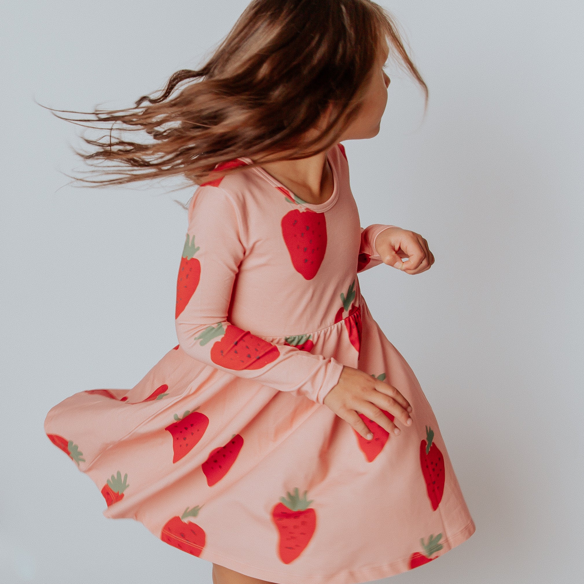 Long Sleeve Swing Dress - 'Strawberries'