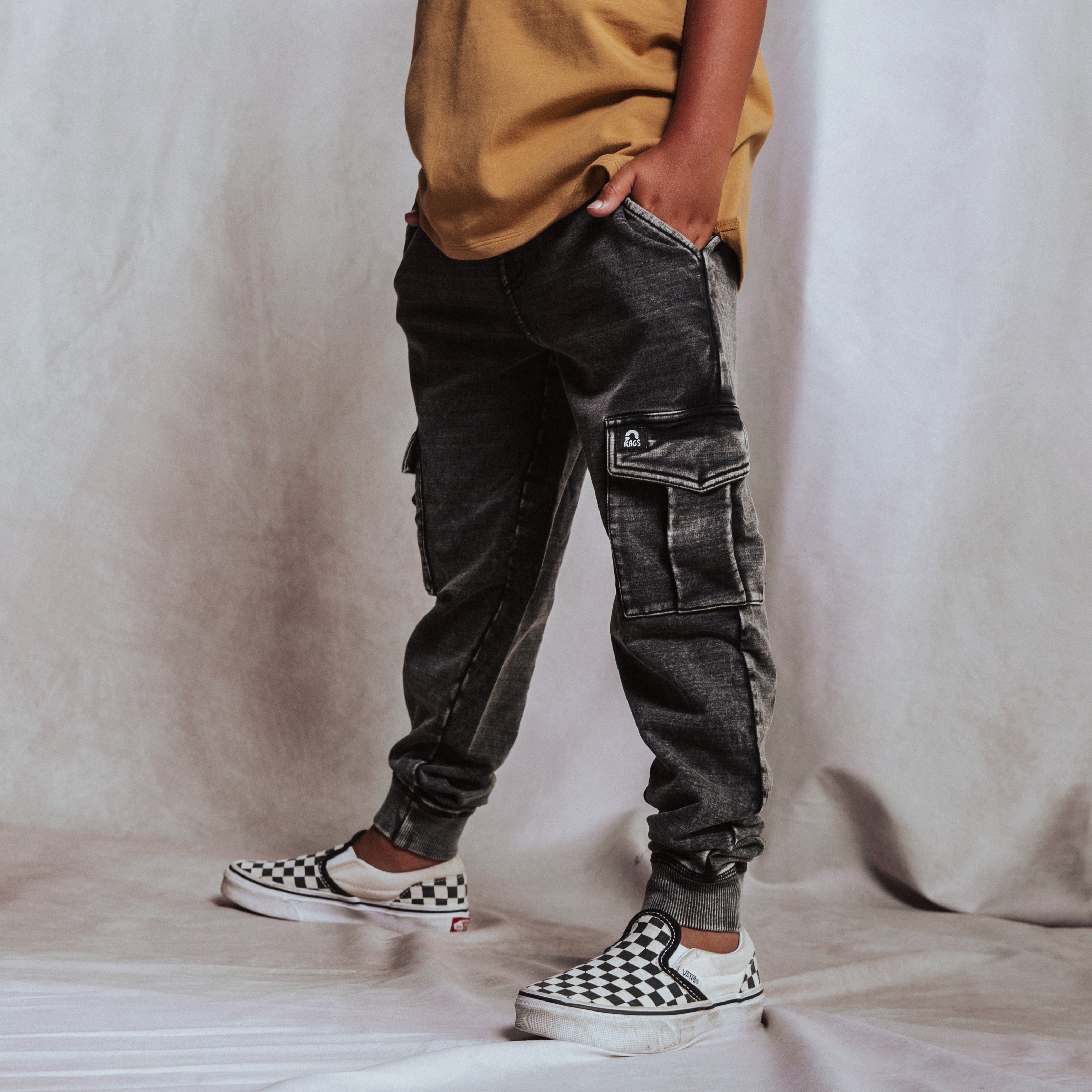 Washed Black Denim Joggers Kids Joggers Sweatpants RAGS RAGS