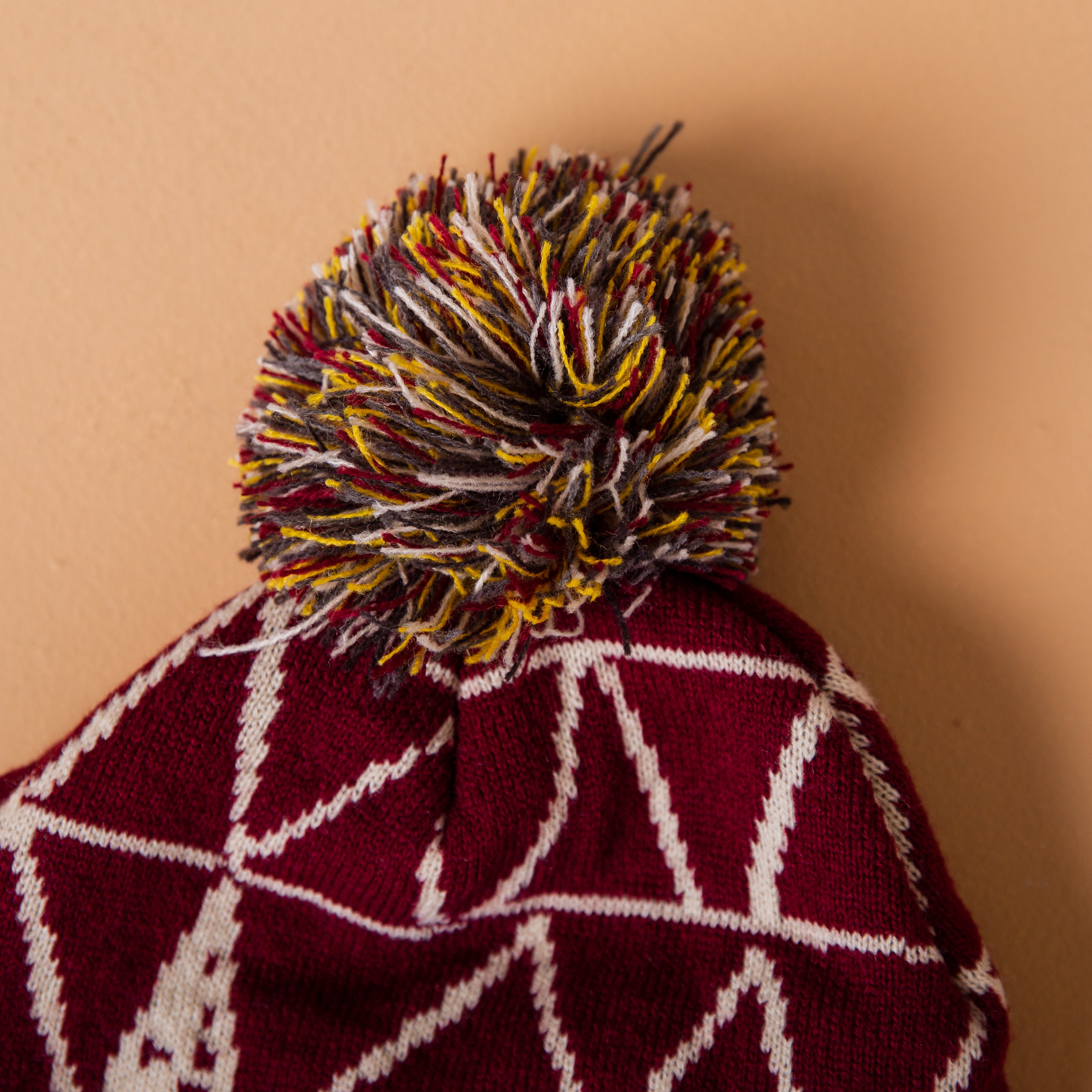 Pom Beanie - 'Maroon Triangles'