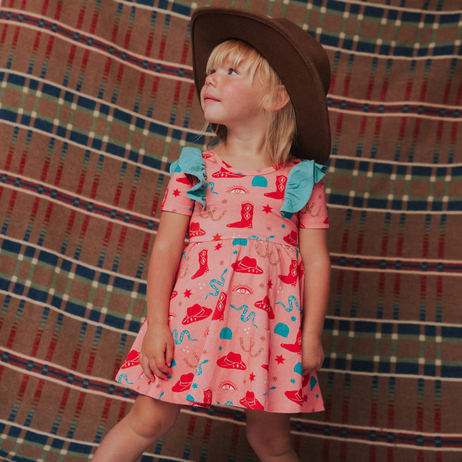 Short Sleeve Ruffle Swing Dress - 'Western (FINAL SALE)'