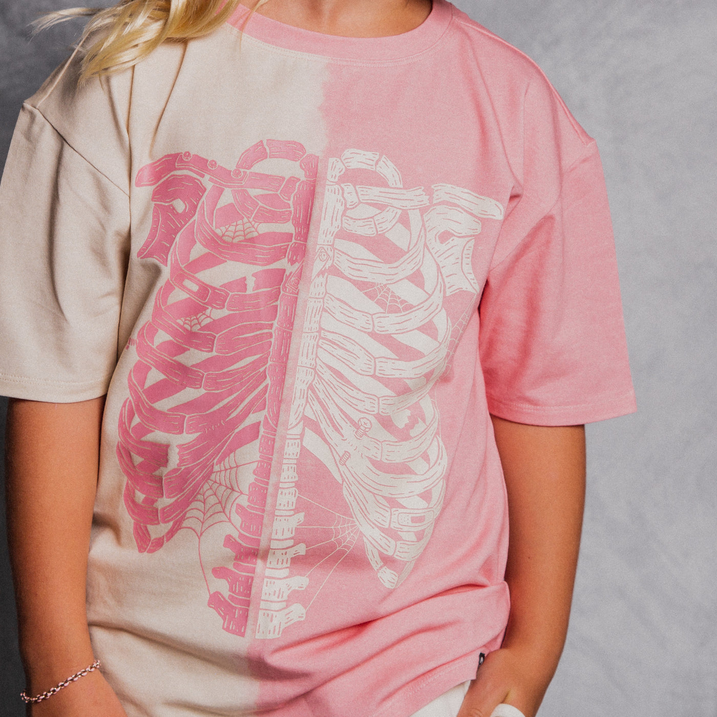 ***PREORDER*** Short Sleeve Kids Tee - 'Skelly' - Pink & White