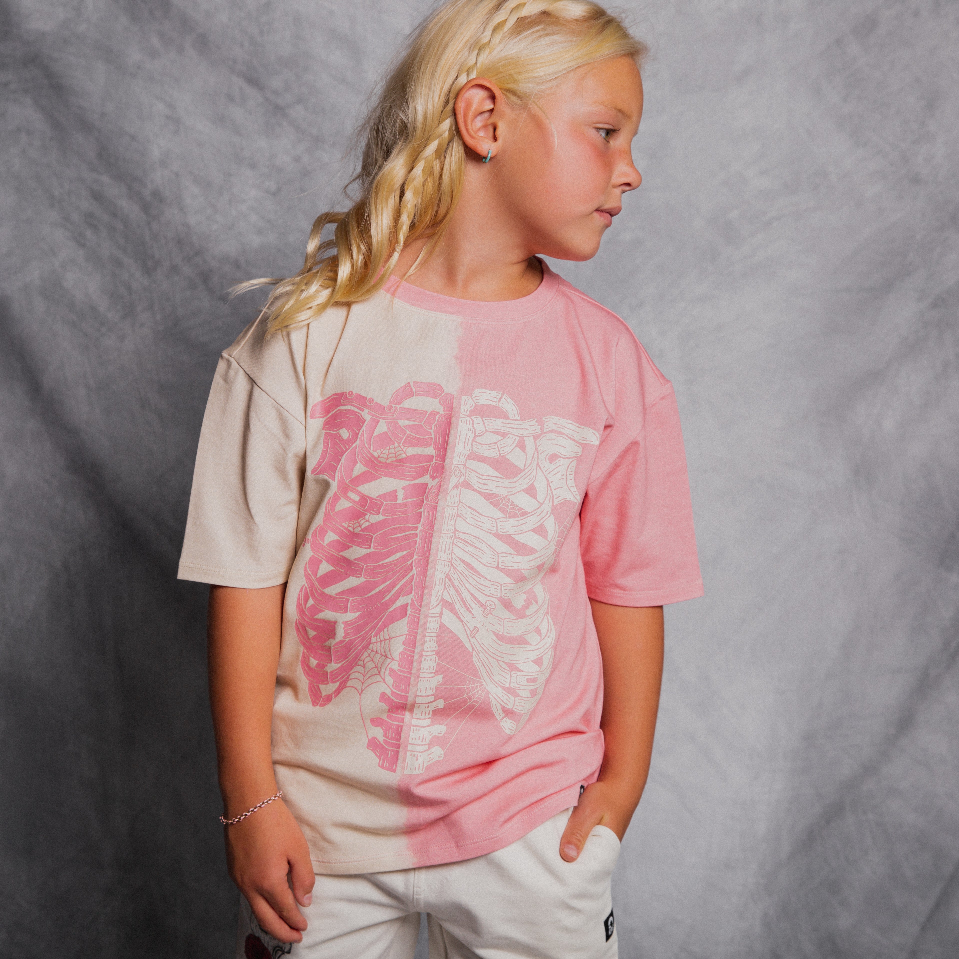 ***PREORDER*** Short Sleeve Kids Tee - 'Skelly' - Pink & White