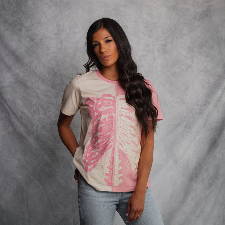 Women's Tee - 'Skelly' - Pink & White