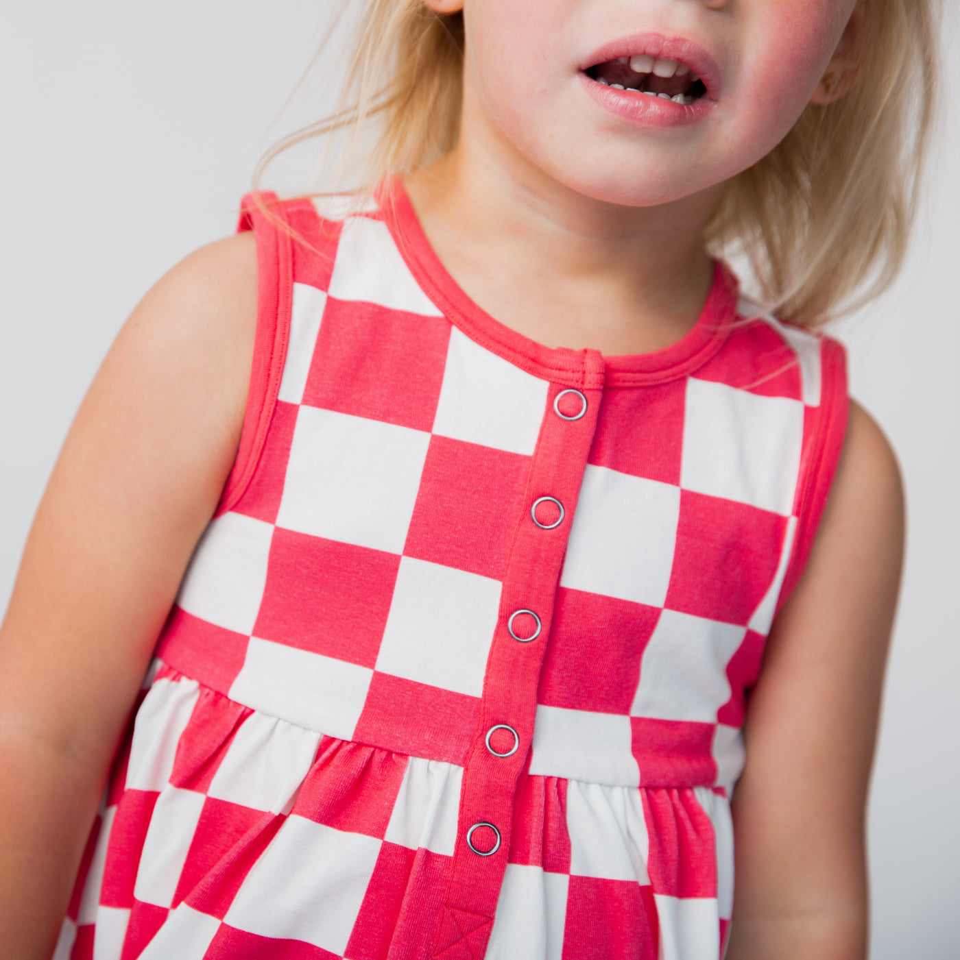 Sleeveless Button Placket Dress - 'Hot Pink Checker (FINAL SALE)'
