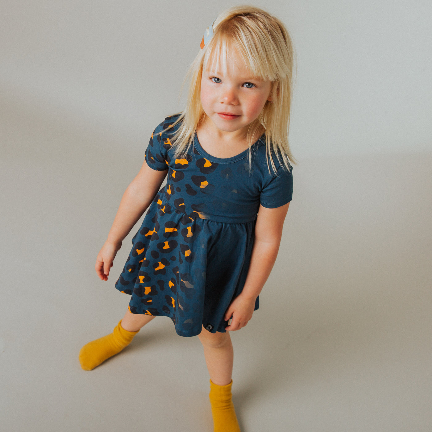 Short Sleeve Dress - Navy Leopard Dip Dye