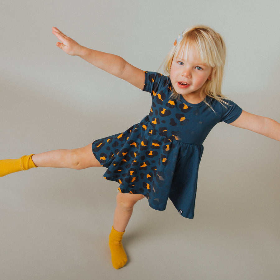 Short Sleeve Dress - Navy Leopard Dip Dye