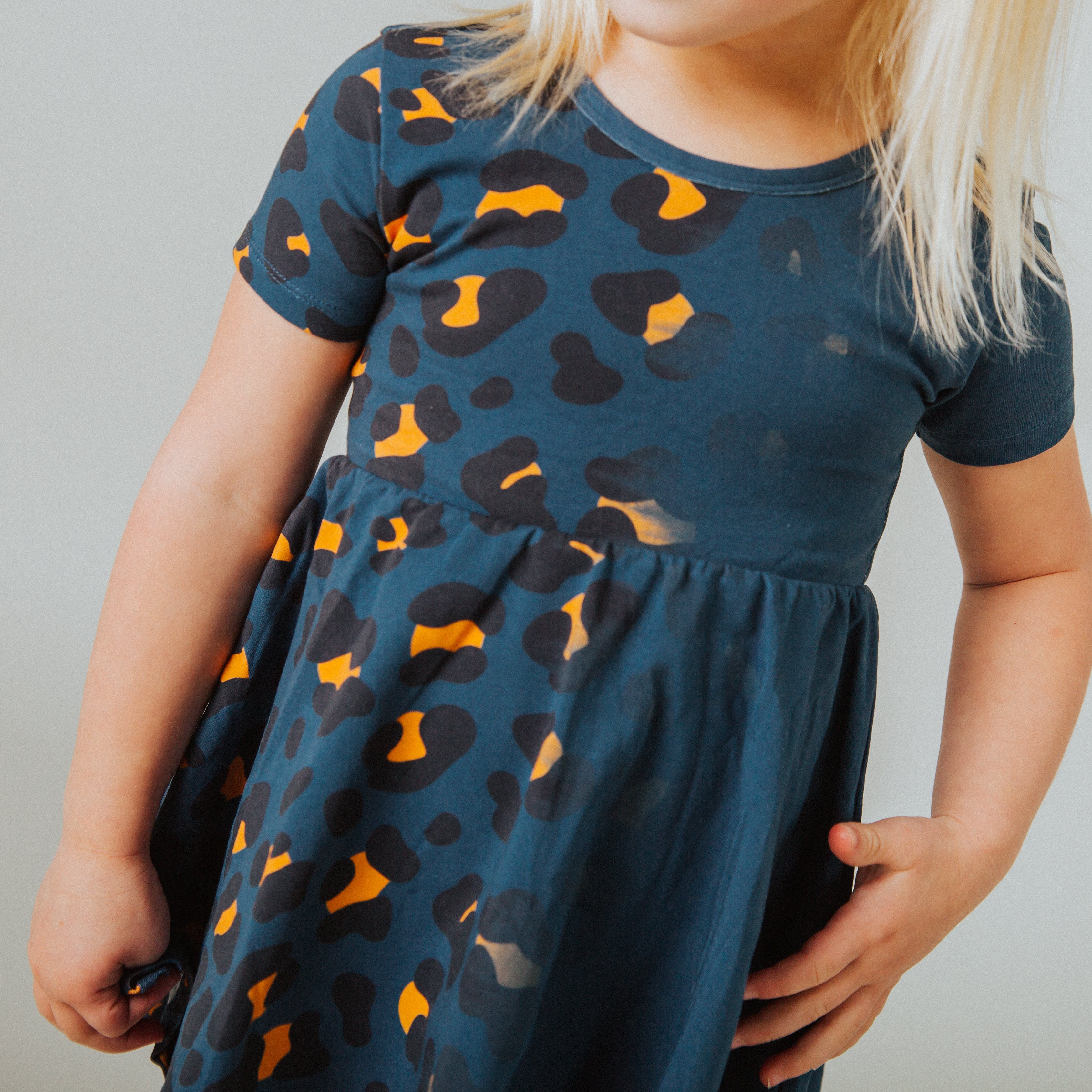 Short Sleeve Dress - Navy Leopard Dip Dye