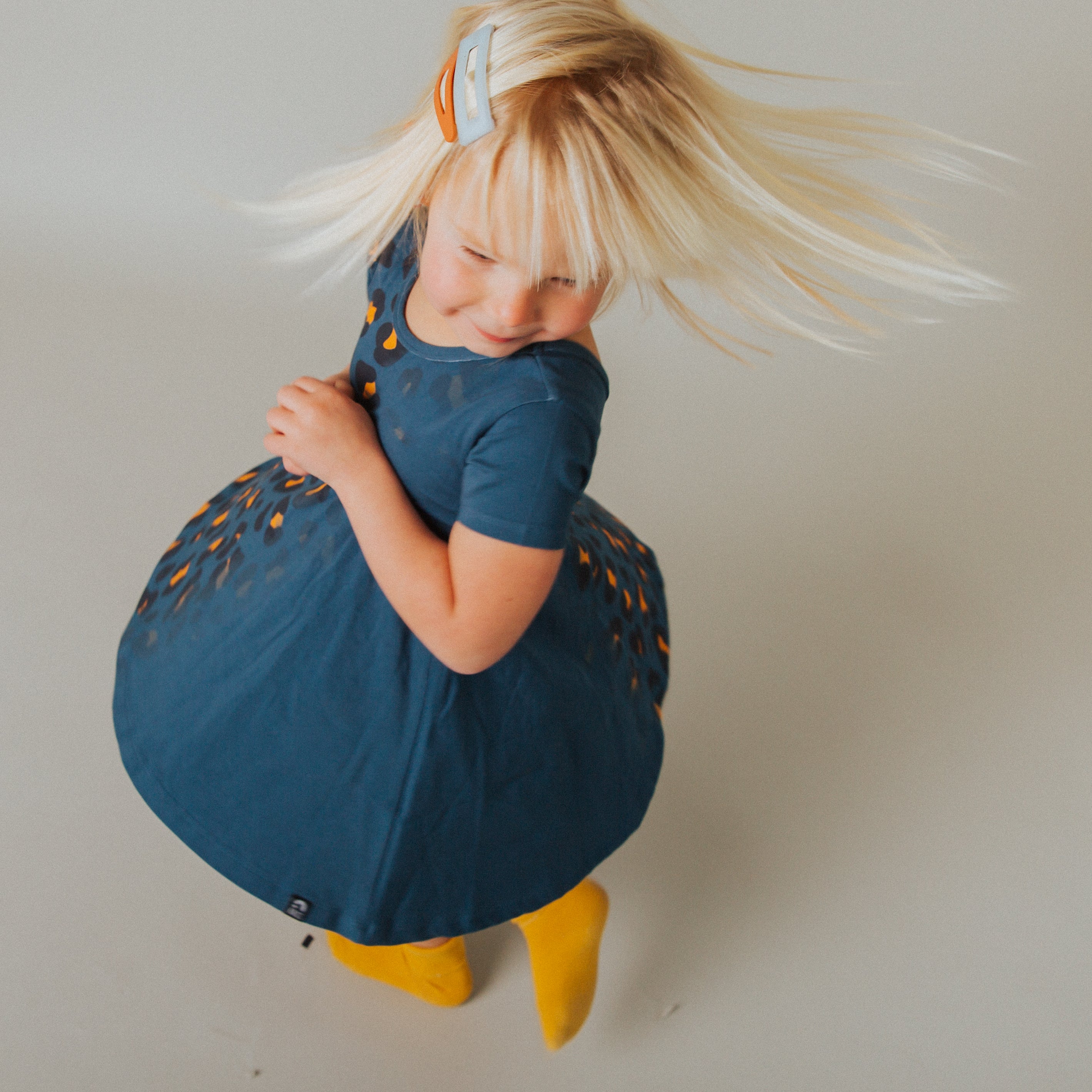 Short Sleeve Dress - Navy Leopard Dip Dye