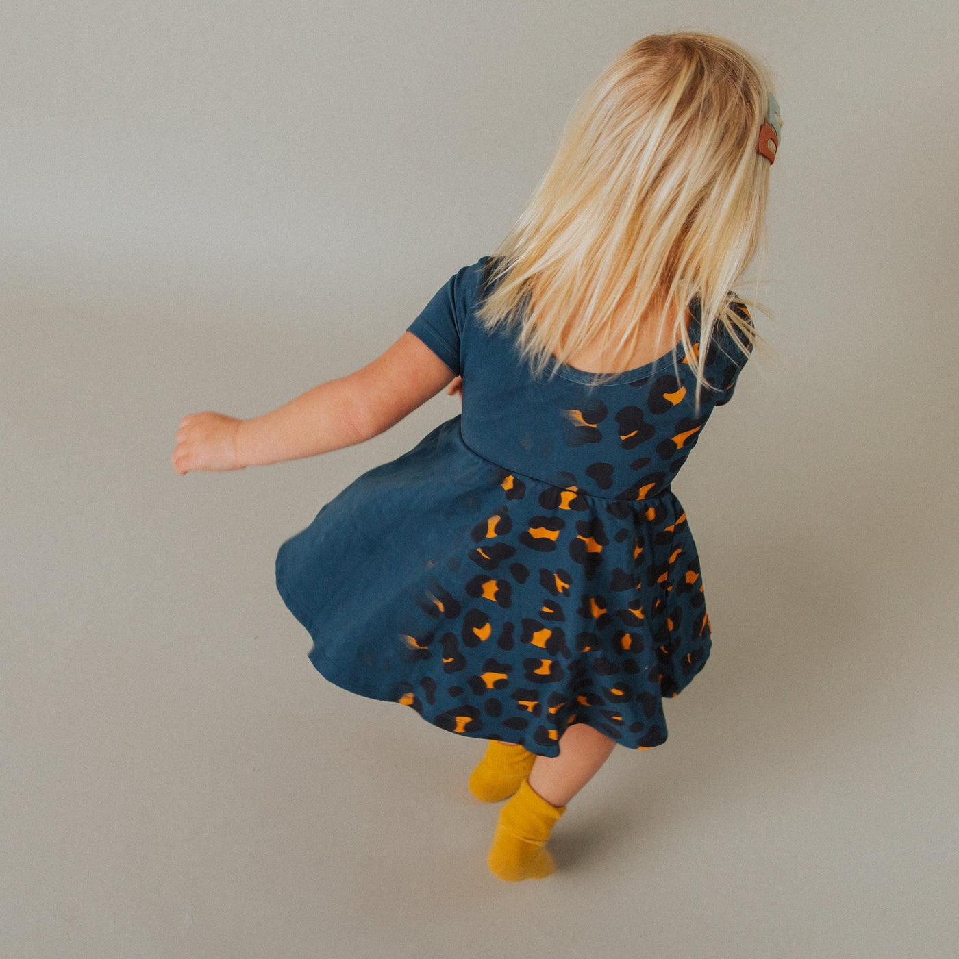 Short Sleeve Dress - Navy Leopard Dip Dye