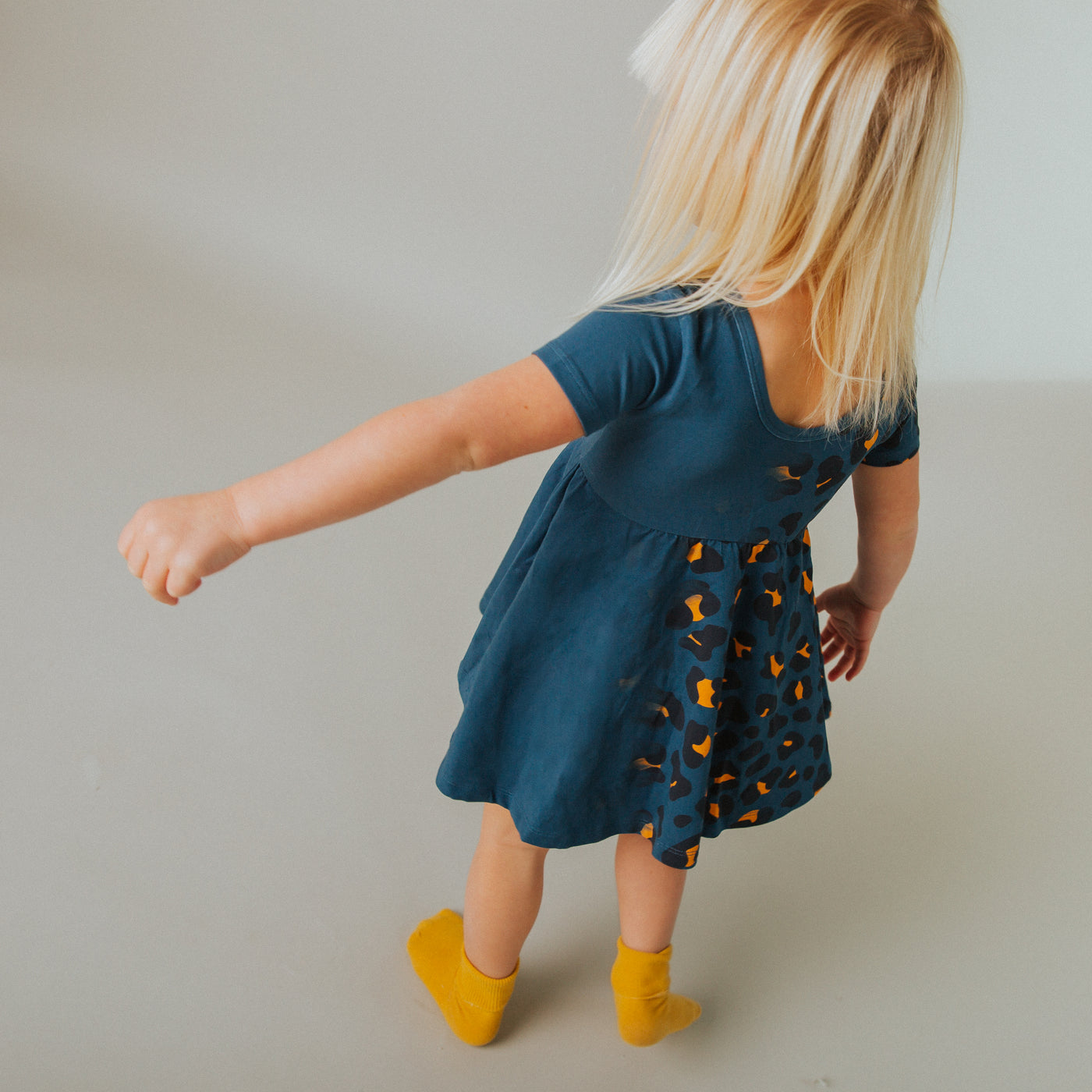 Short Sleeve Dress - Navy Leopard Dip Dye