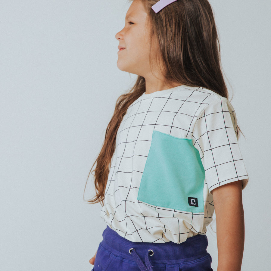 Short Sleeve Big Pocket Kids Tee - 'Grid (FINAL SALE)'