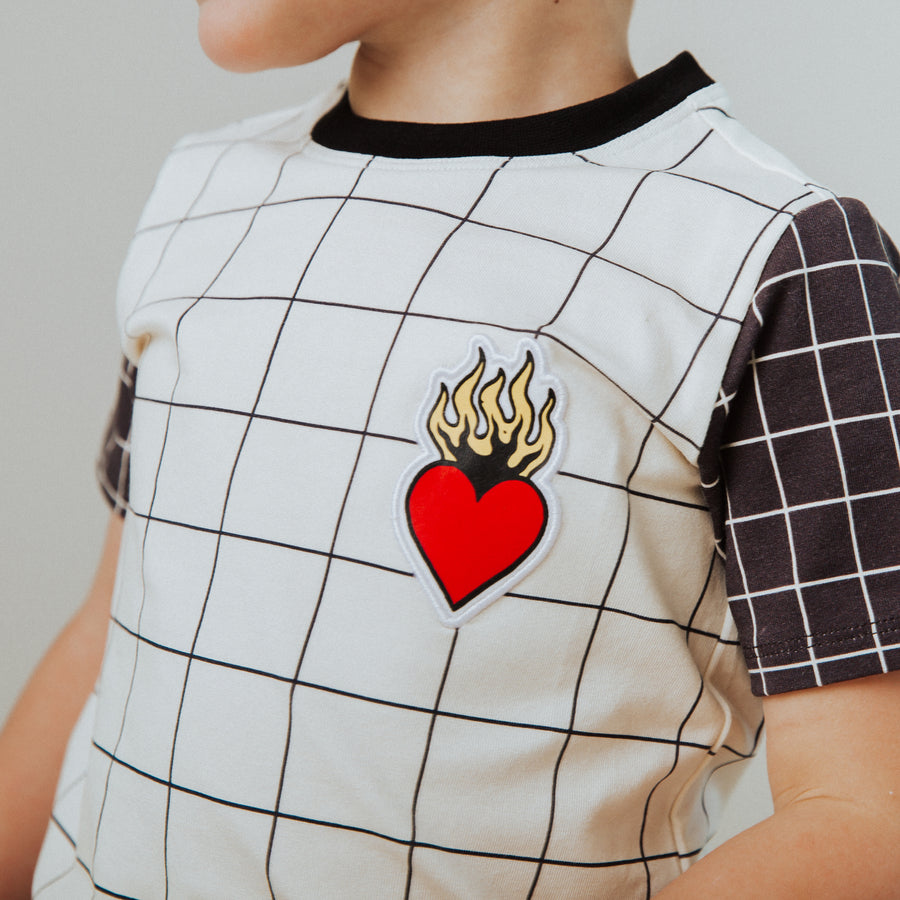 Short Sleeve Tee - 'Flaming Heart Patch' - Size 11/12Y