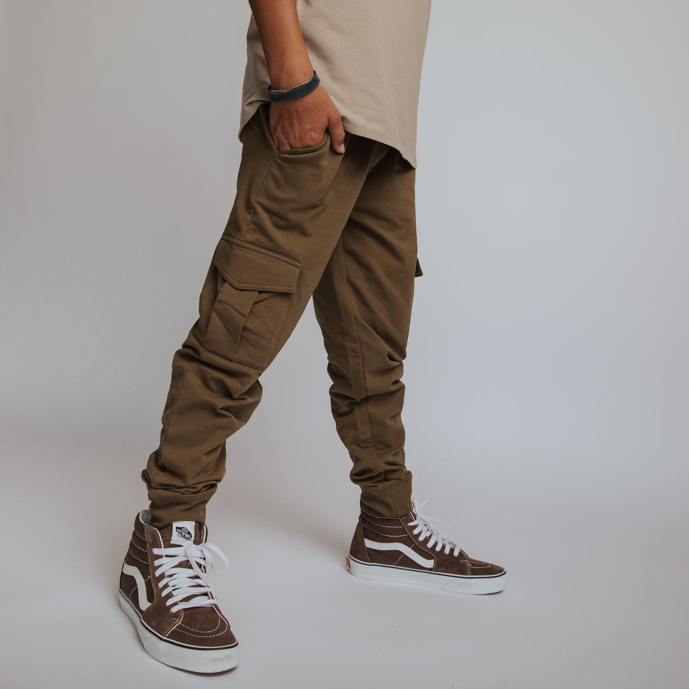 Relaxed Fit Cargo Joggers - Olive Green